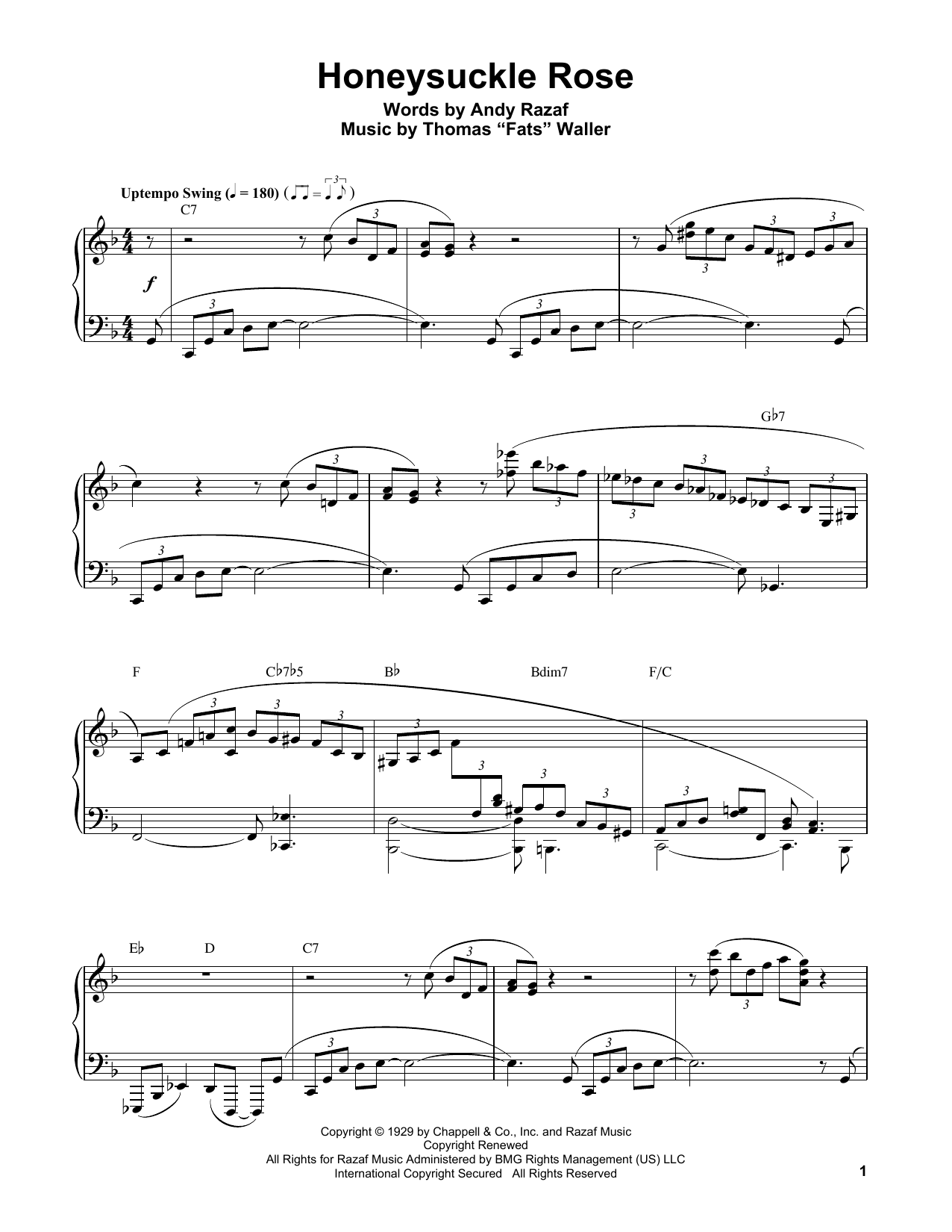 Oscar Peterson Honeysuckle Rose sheet music notes and chords arranged for Piano Transcription