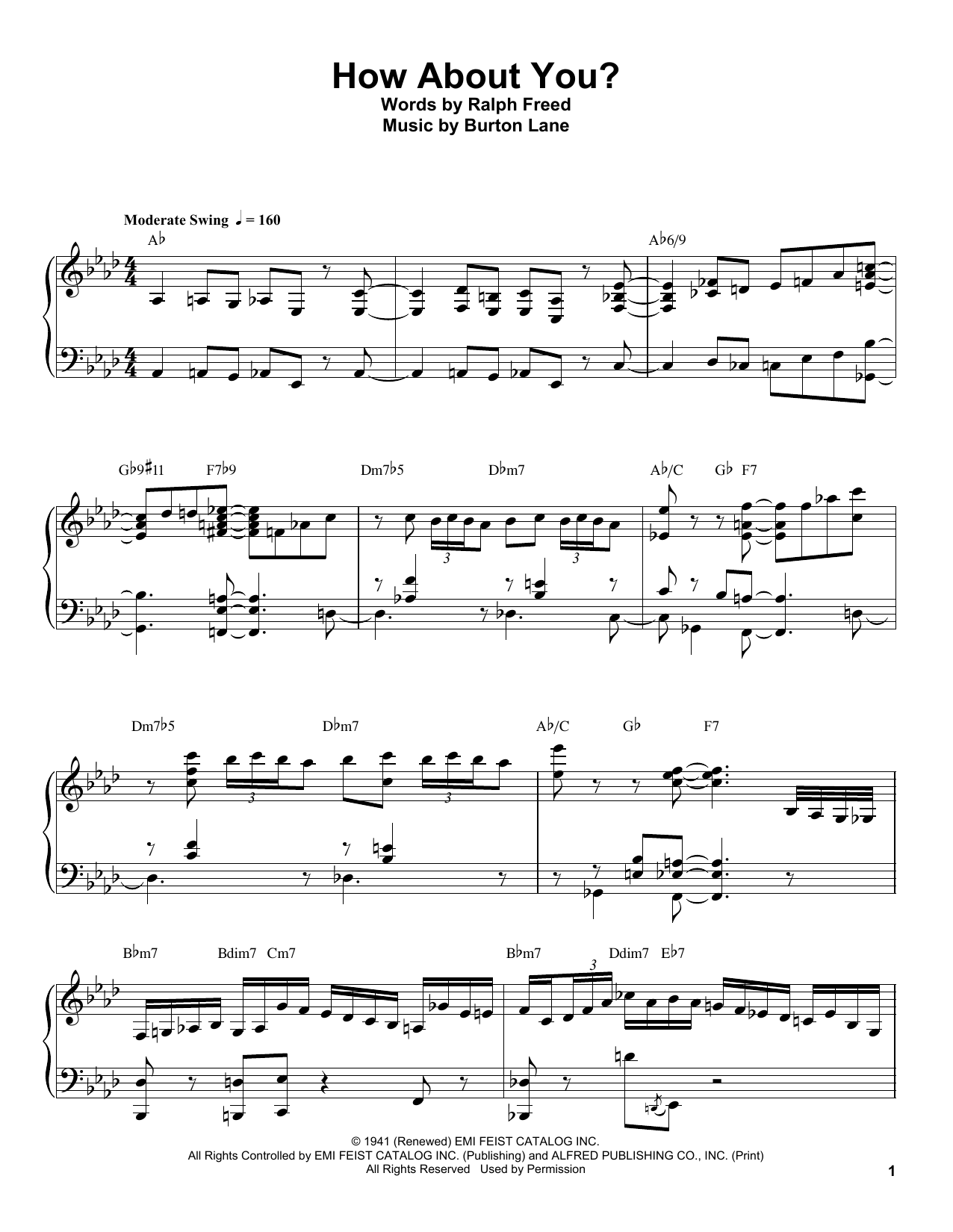 Oscar Peterson How About You? sheet music notes and chords arranged for Piano Transcription