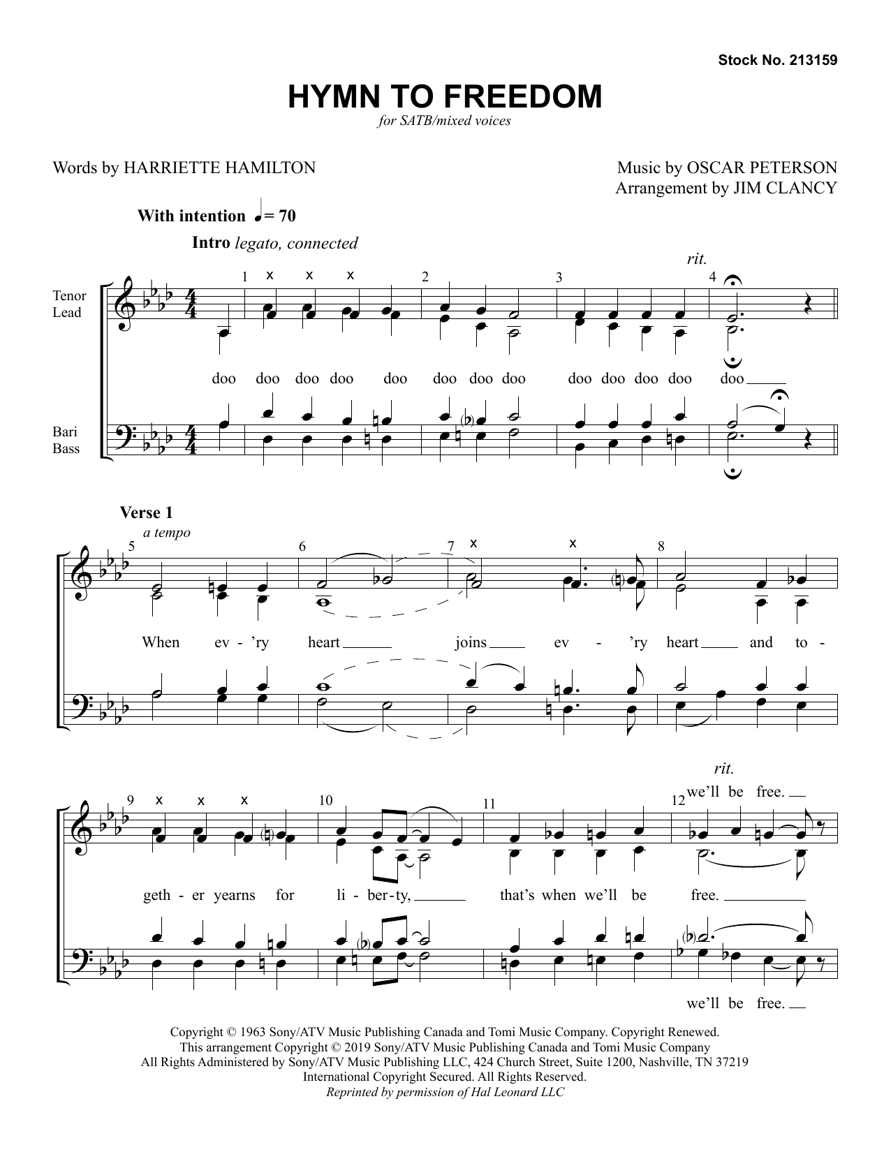 Oscar Peterson Hymn to Freedom (arr. Jim Clancy) sheet music notes and chords arranged for TTBB Choir