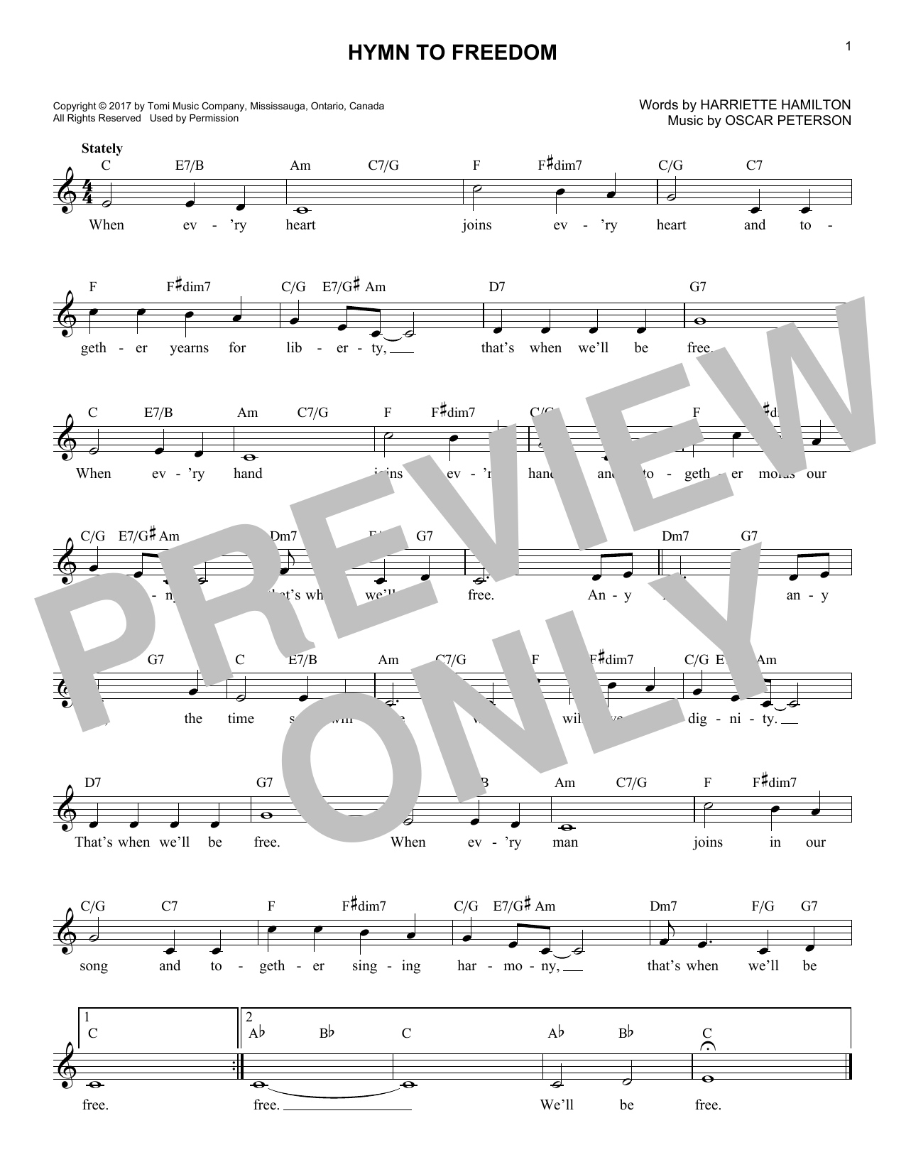 Oscar Peterson Hymn To Freedom sheet music notes and chords arranged for Real Book – Melody & Chords