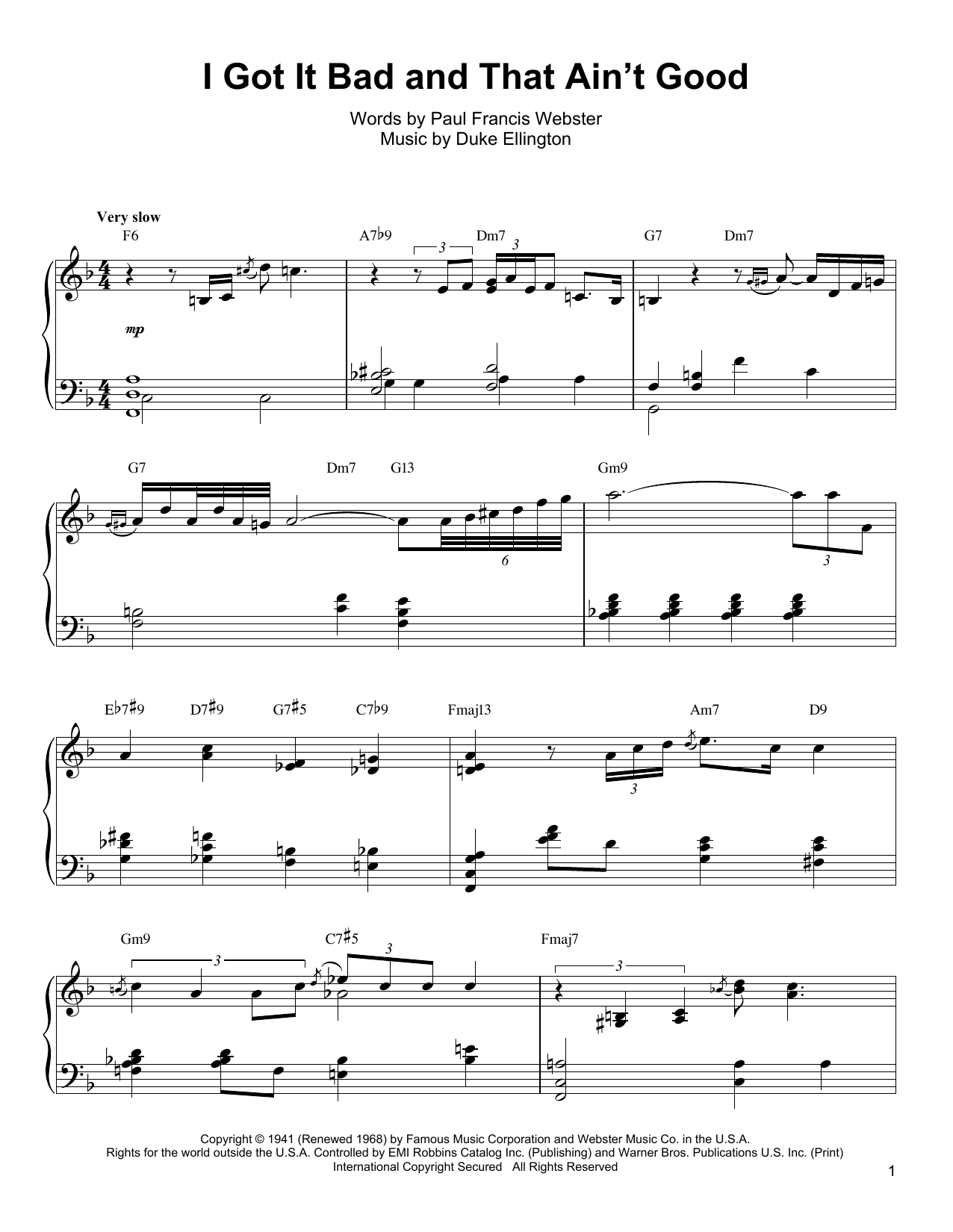 Oscar Peterson I Got It Bad And That Ain't Good sheet music notes and chords arranged for Piano Transcription