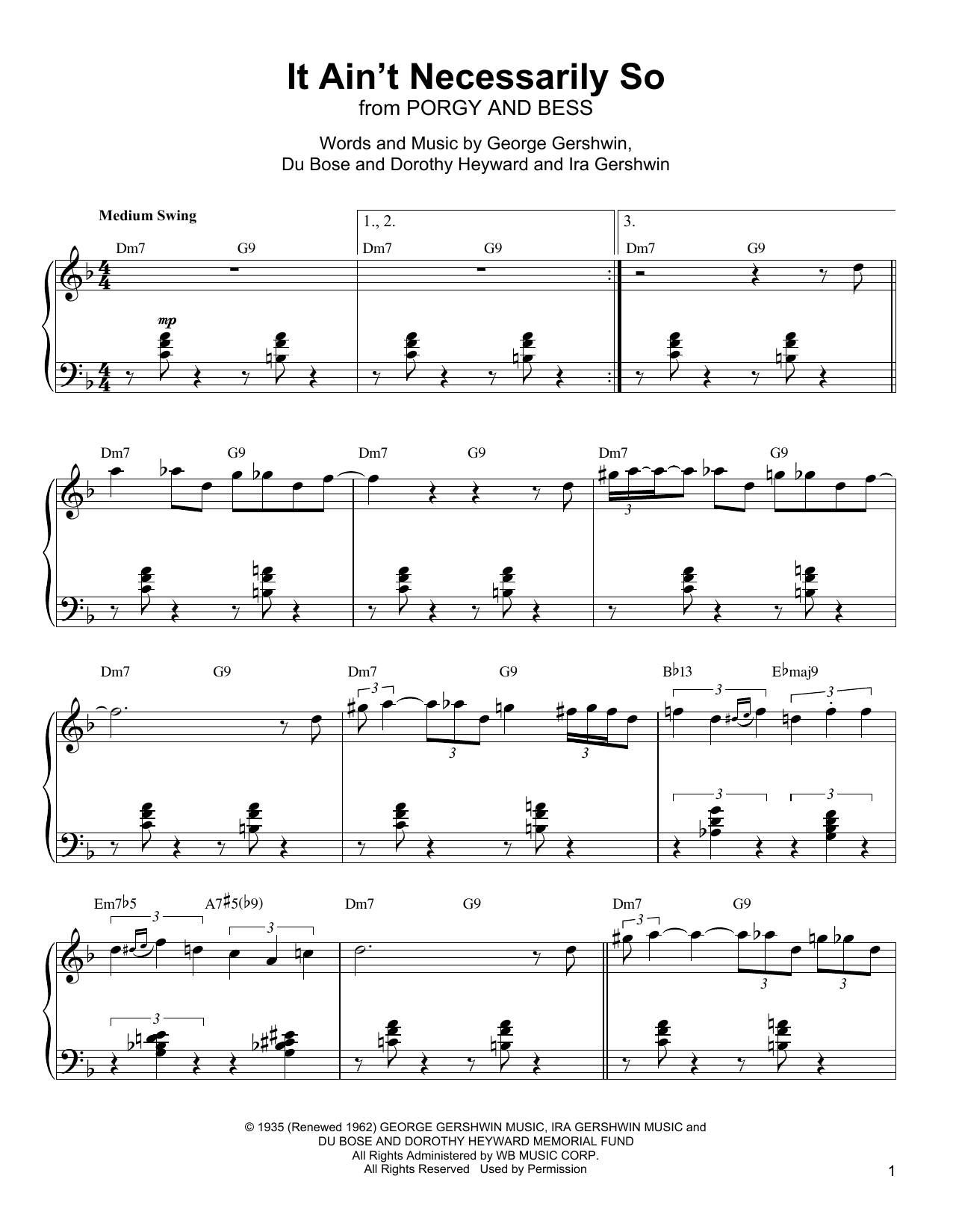 Oscar Peterson It Ain't Necessarily So sheet music notes and chords arranged for Piano Transcription