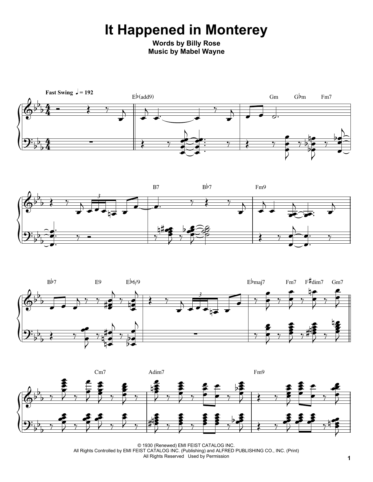 Oscar Peterson It Happened In Monterey sheet music notes and chords arranged for Piano Transcription