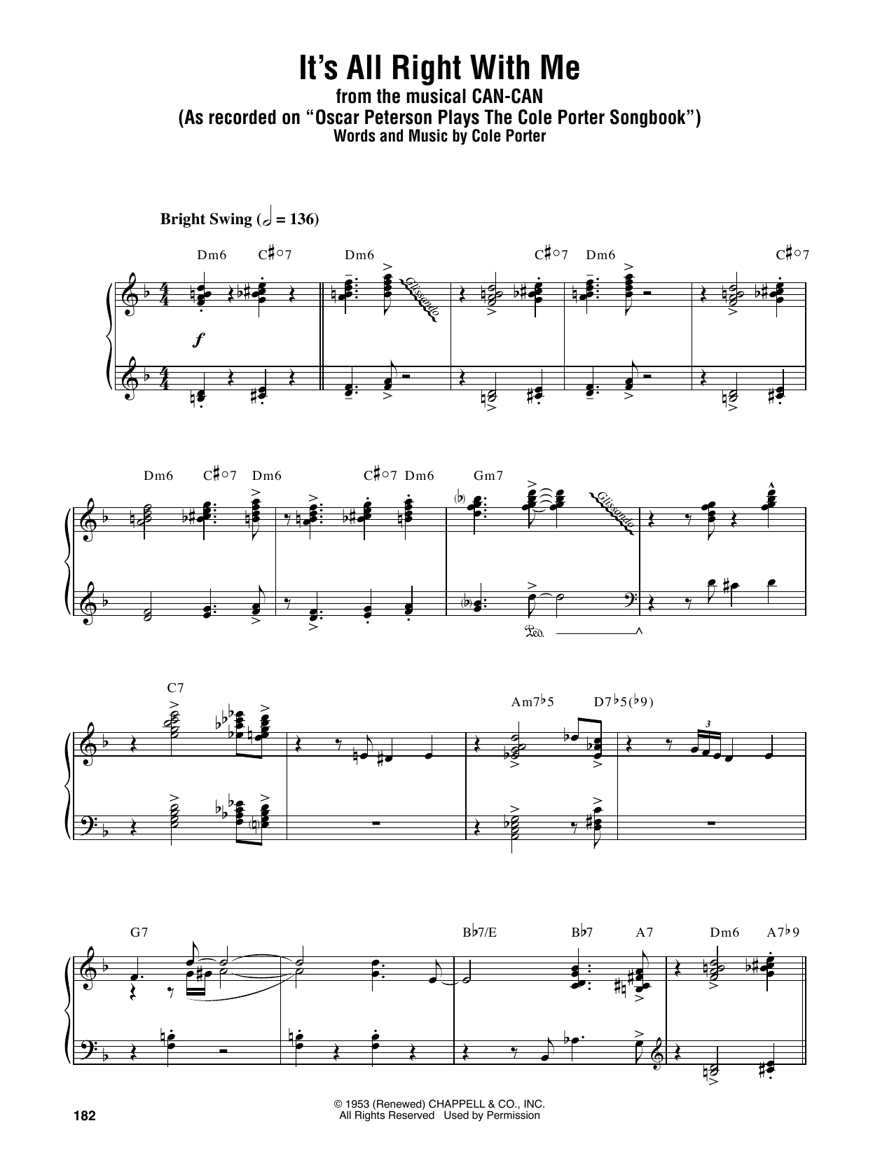 Oscar Peterson It's All Right With Me sheet music notes and chords arranged for Piano Transcription