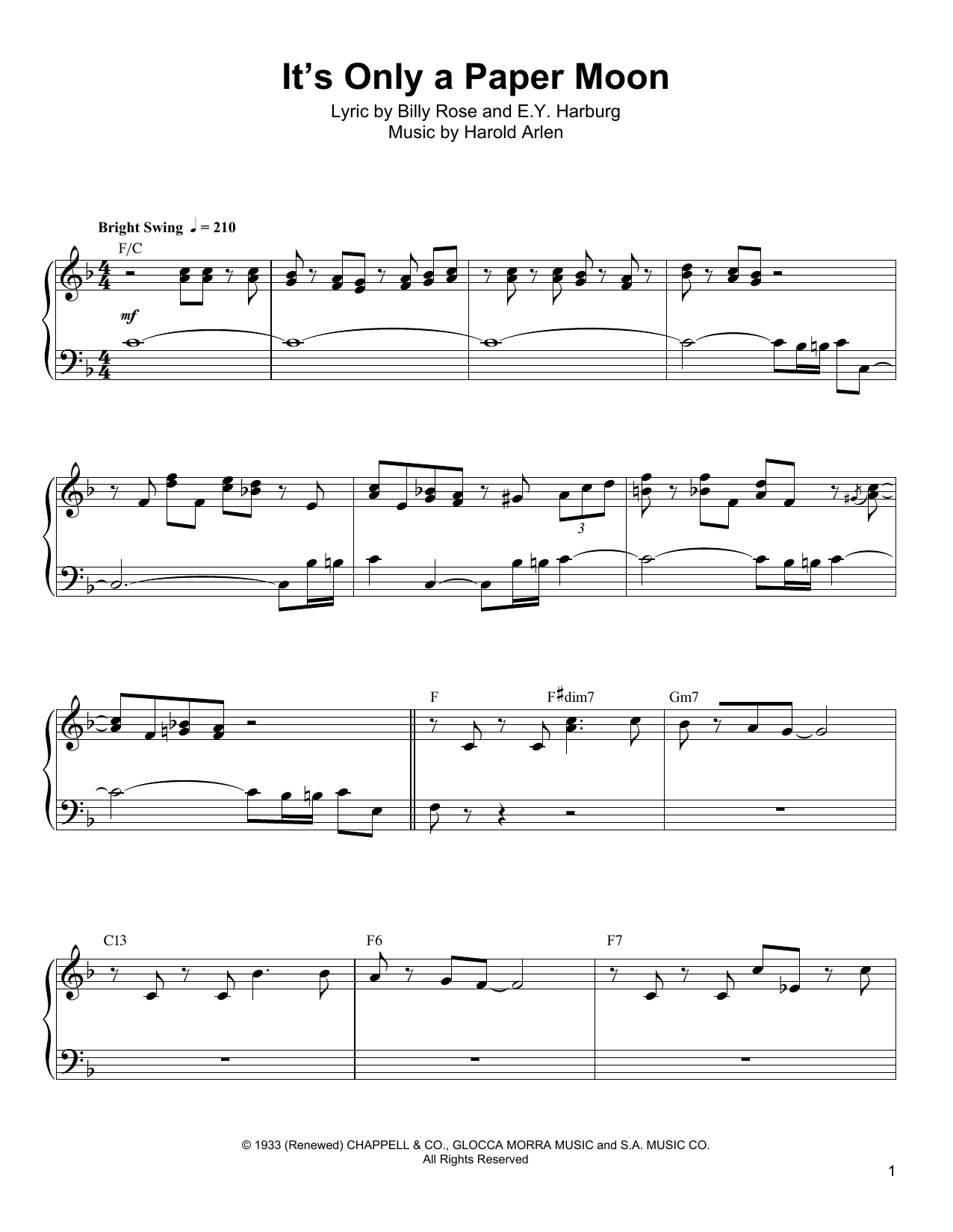 Oscar Peterson It's Only A Paper Moon sheet music notes and chords arranged for Piano Transcription