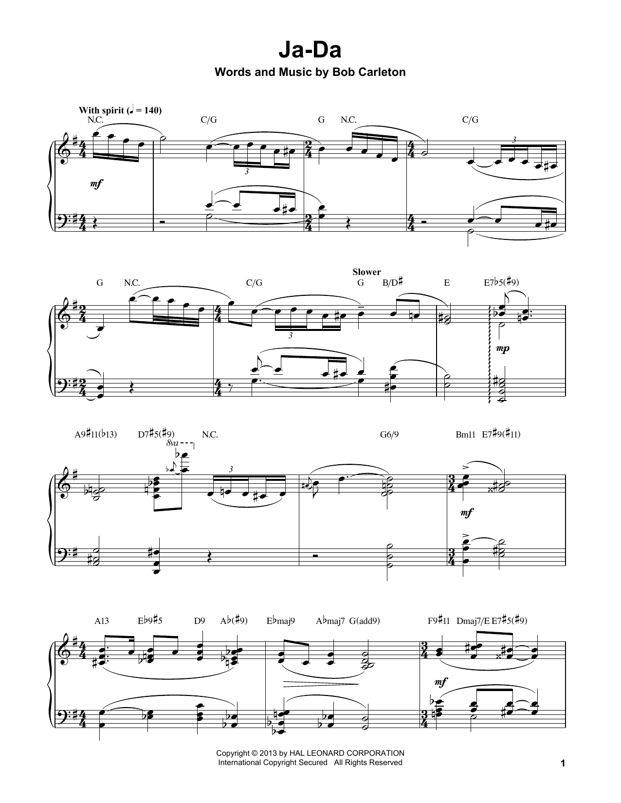 Oscar Peterson Ja-Da sheet music notes and chords arranged for Piano Transcription
