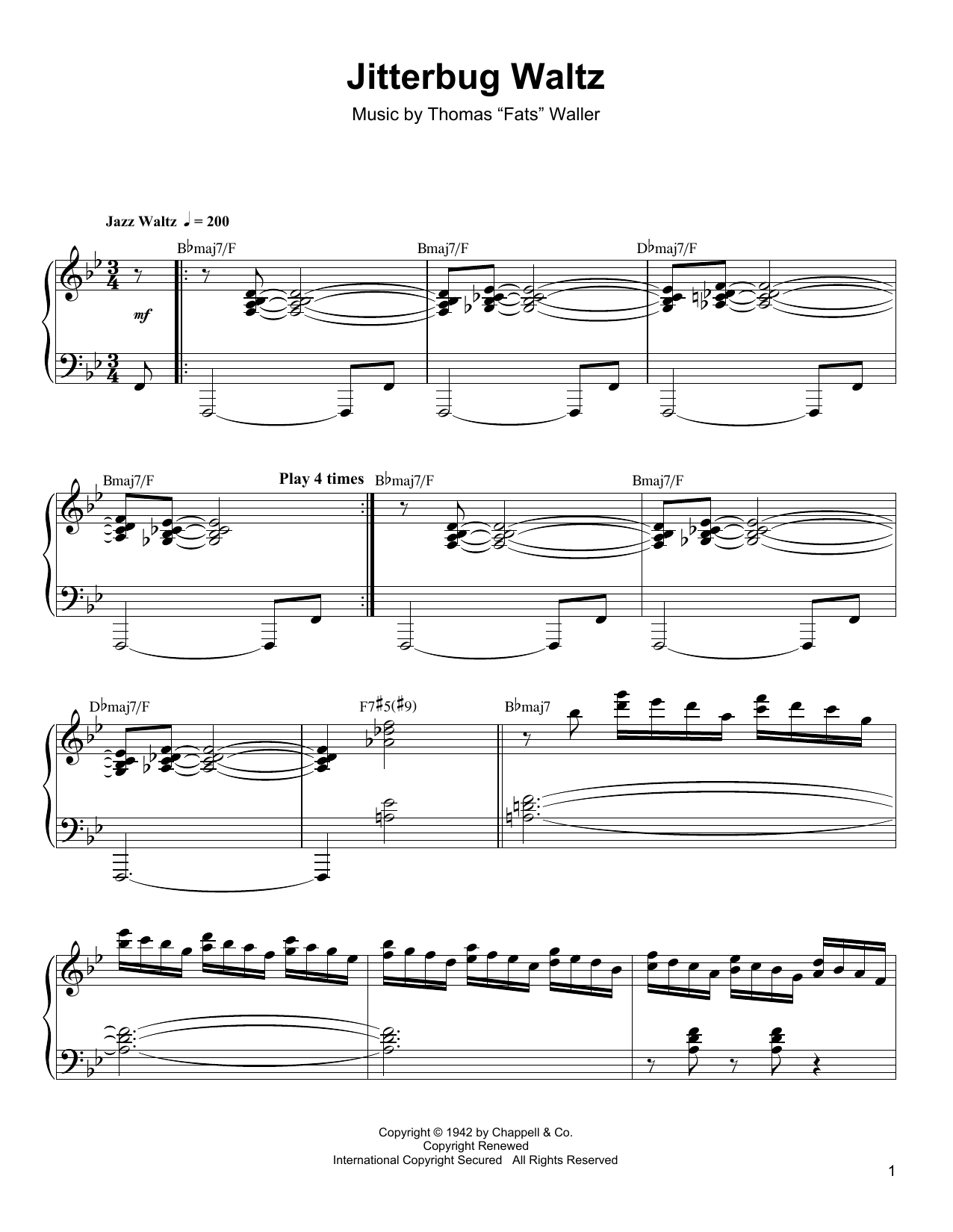 Oscar Peterson Jitterbug Waltz sheet music notes and chords arranged for Piano Transcription