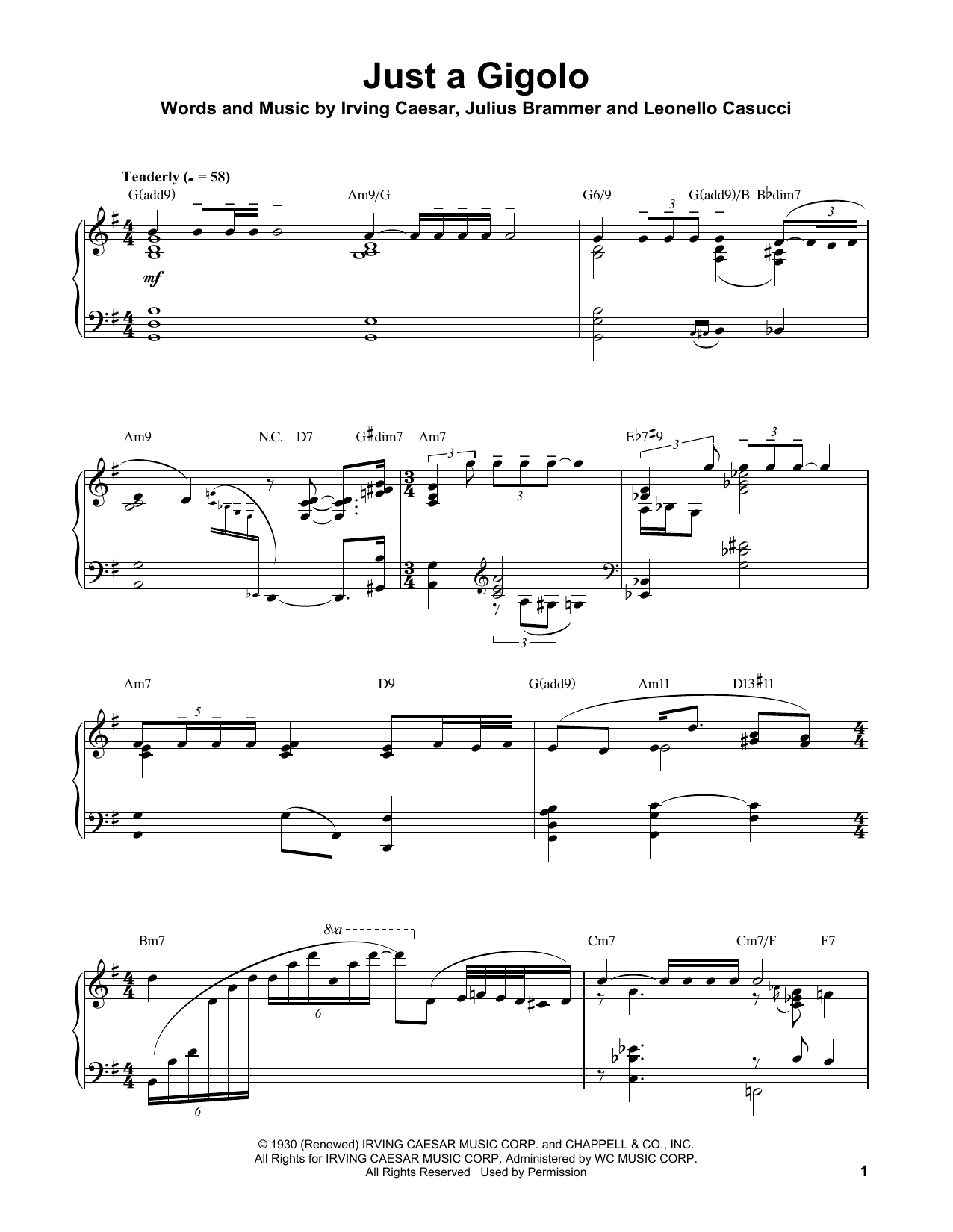 Oscar Peterson Just A Gigolo sheet music notes and chords arranged for Piano Transcription