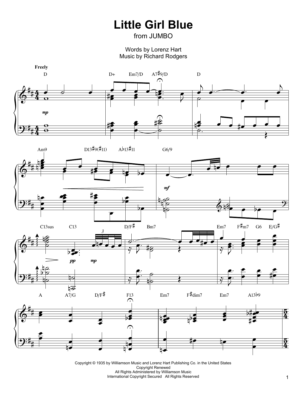 Oscar Peterson Little Girl Blue sheet music notes and chords arranged for Piano Transcription