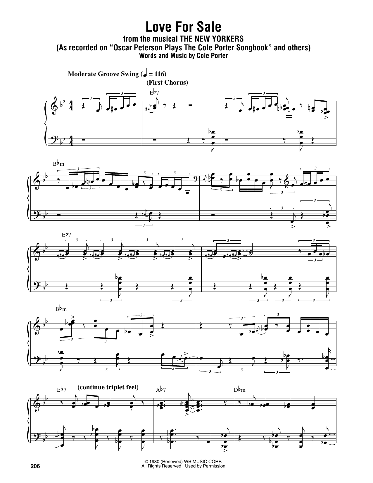 Oscar Peterson Love For Sale sheet music notes and chords arranged for Piano Transcription