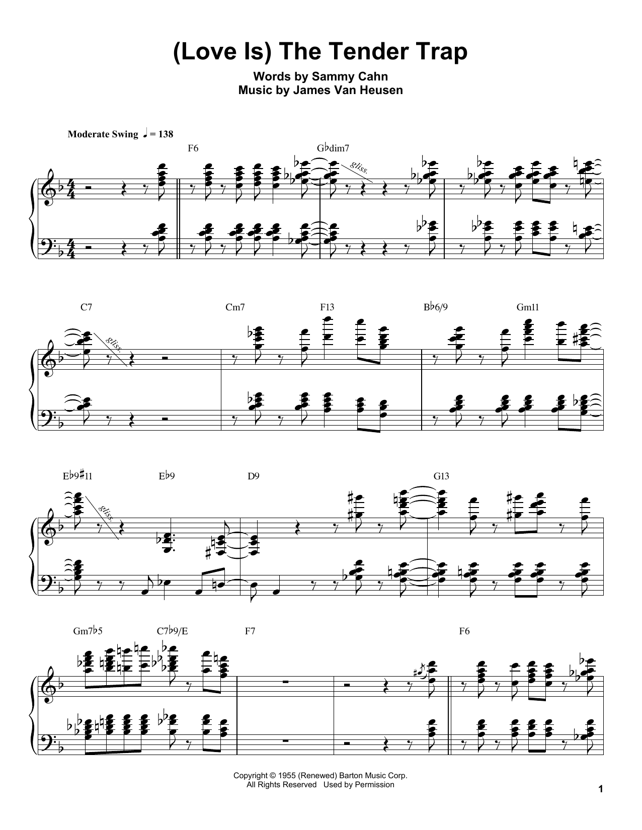 Oscar Peterson (Love Is) The Tender Trap sheet music notes and chords arranged for Piano Transcription