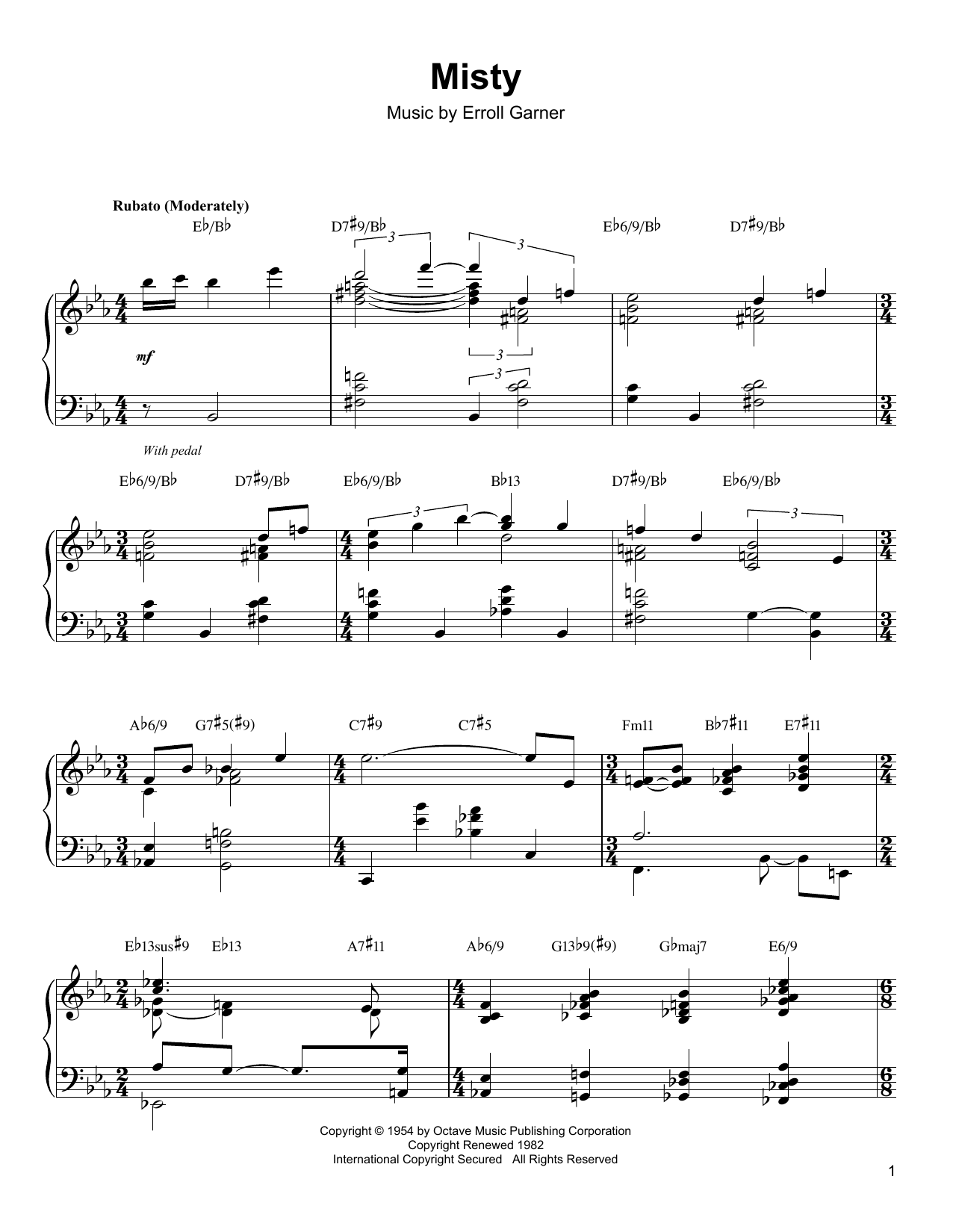Oscar Peterson Misty sheet music notes and chords arranged for Piano Transcription