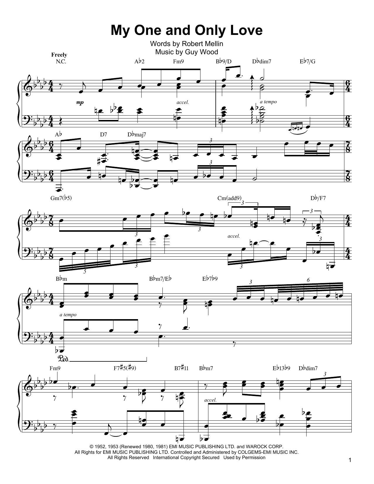 Oscar Peterson My One And Only Love sheet music notes and chords arranged for Piano Transcription