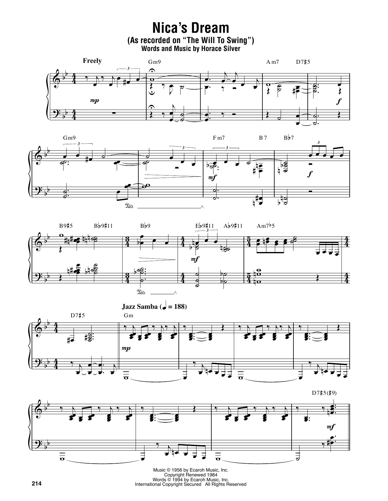 Oscar Peterson Nica's Dream sheet music notes and chords arranged for Piano Transcription
