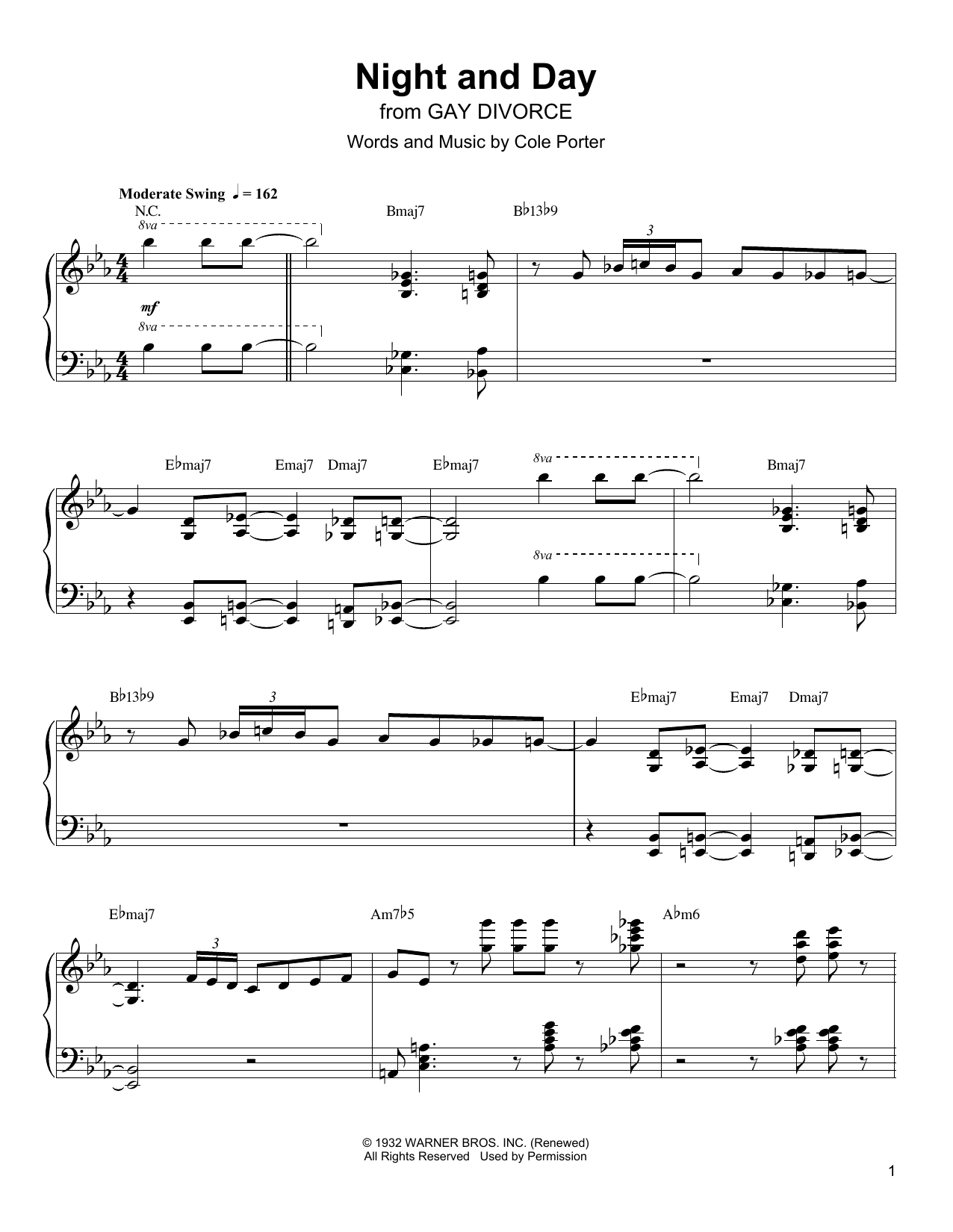 Oscar Peterson Night And Day sheet music notes and chords arranged for Piano Transcription