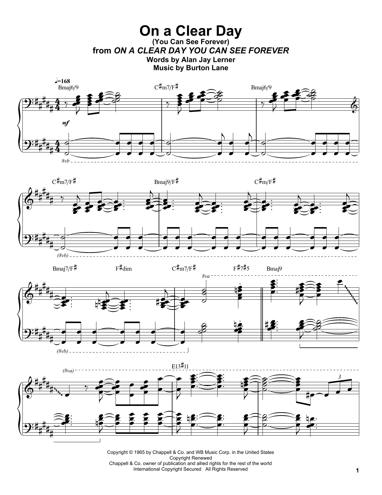 Oscar Peterson On A Clear Day (You Can See Forever) sheet music notes and chords arranged for Piano Transcription