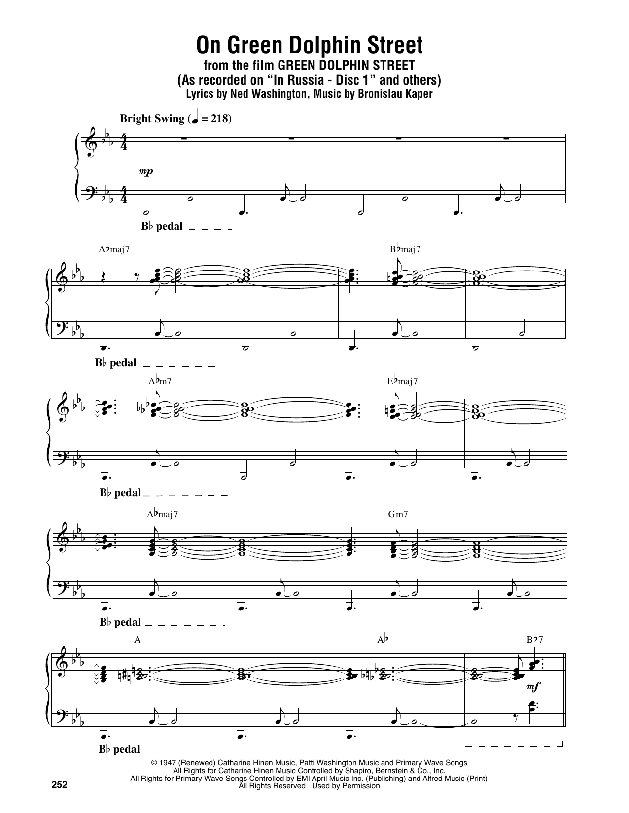 Oscar Peterson On Green Dolphin Street sheet music notes and chords arranged for Piano Transcription