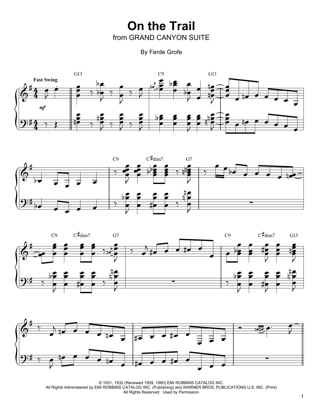Oscar Peterson On The Trail sheet music notes and chords arranged for Piano Transcription