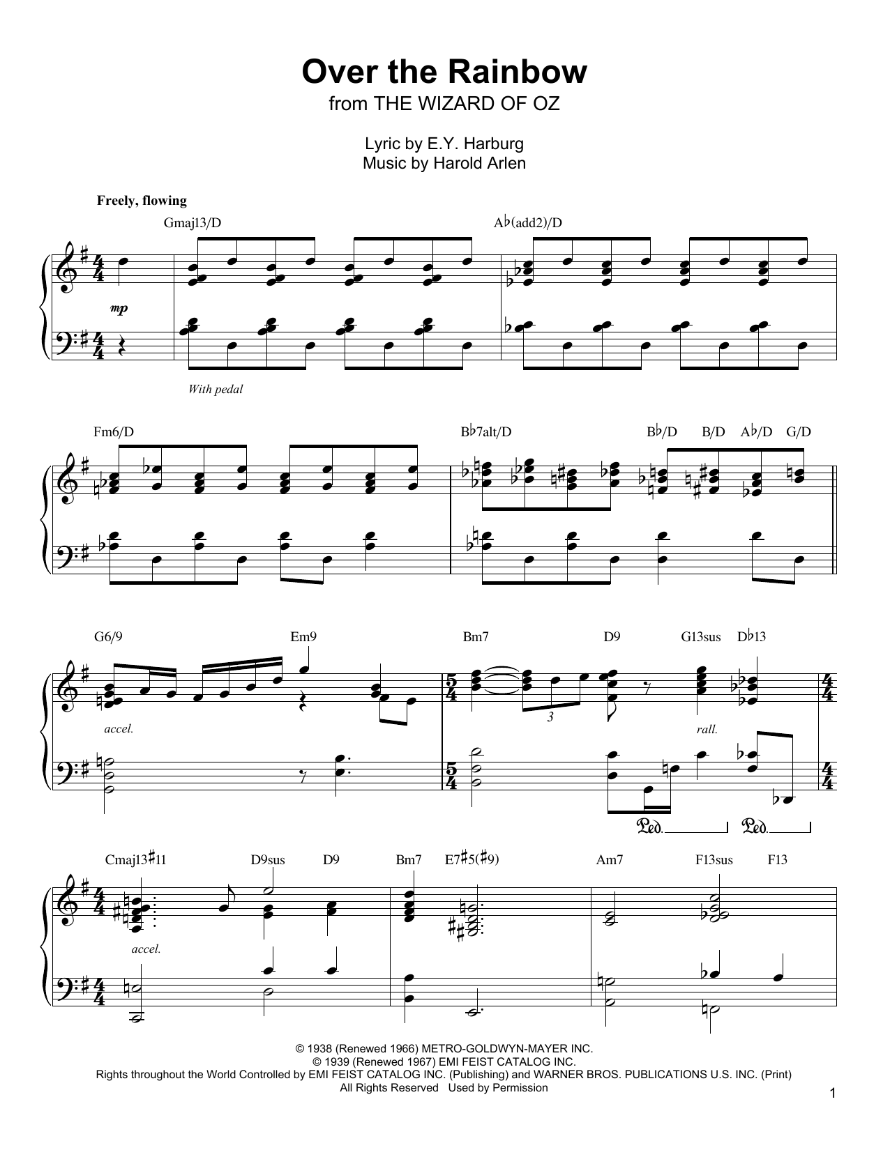 Oscar Peterson Over The Rainbow sheet music notes and chords arranged for Piano Transcription