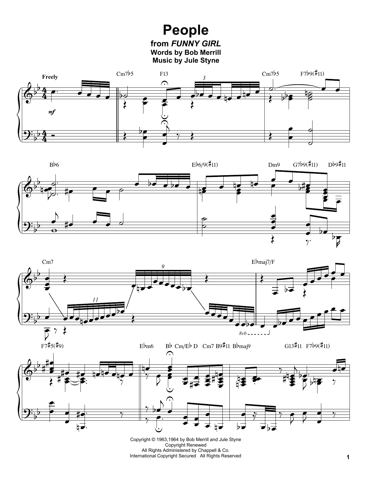 Oscar Peterson People sheet music notes and chords arranged for Piano Transcription