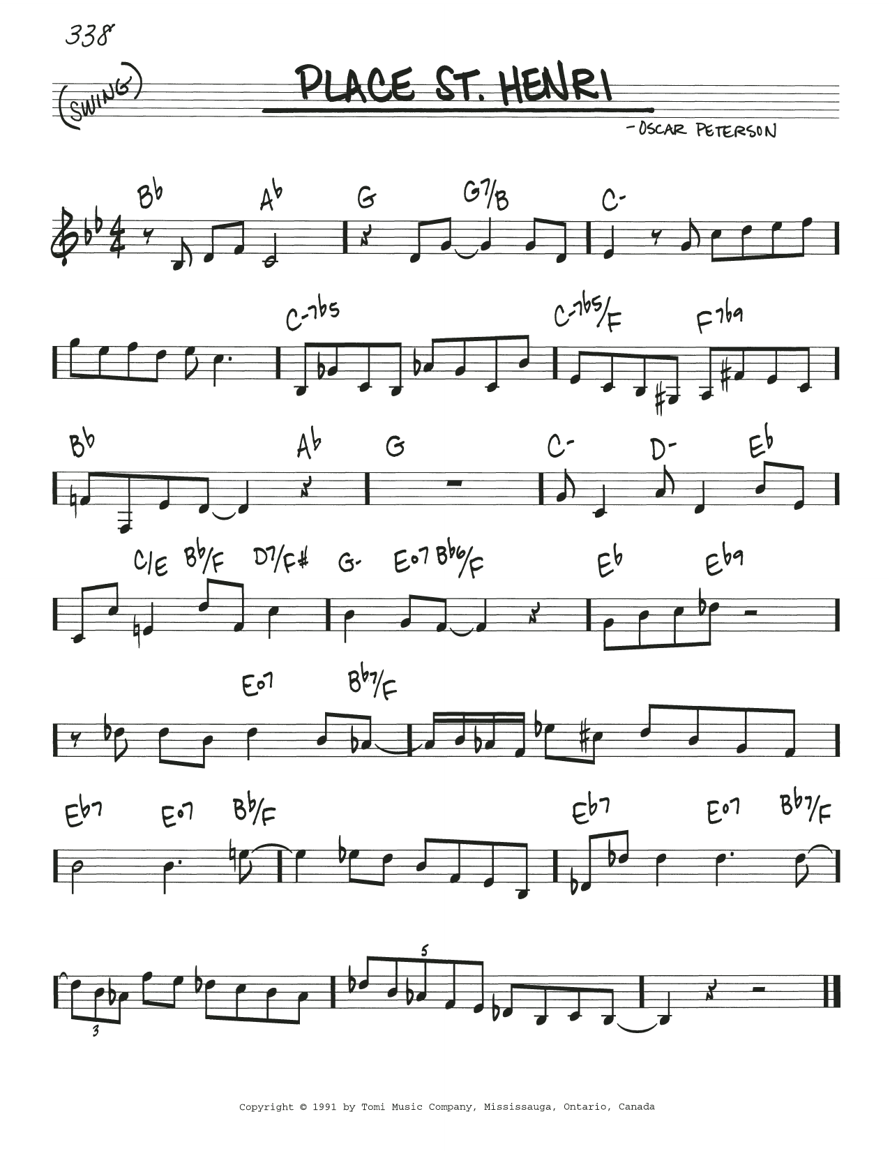 Oscar Peterson Place St. Henri sheet music notes and chords arranged for Real Book – Melody & Chords