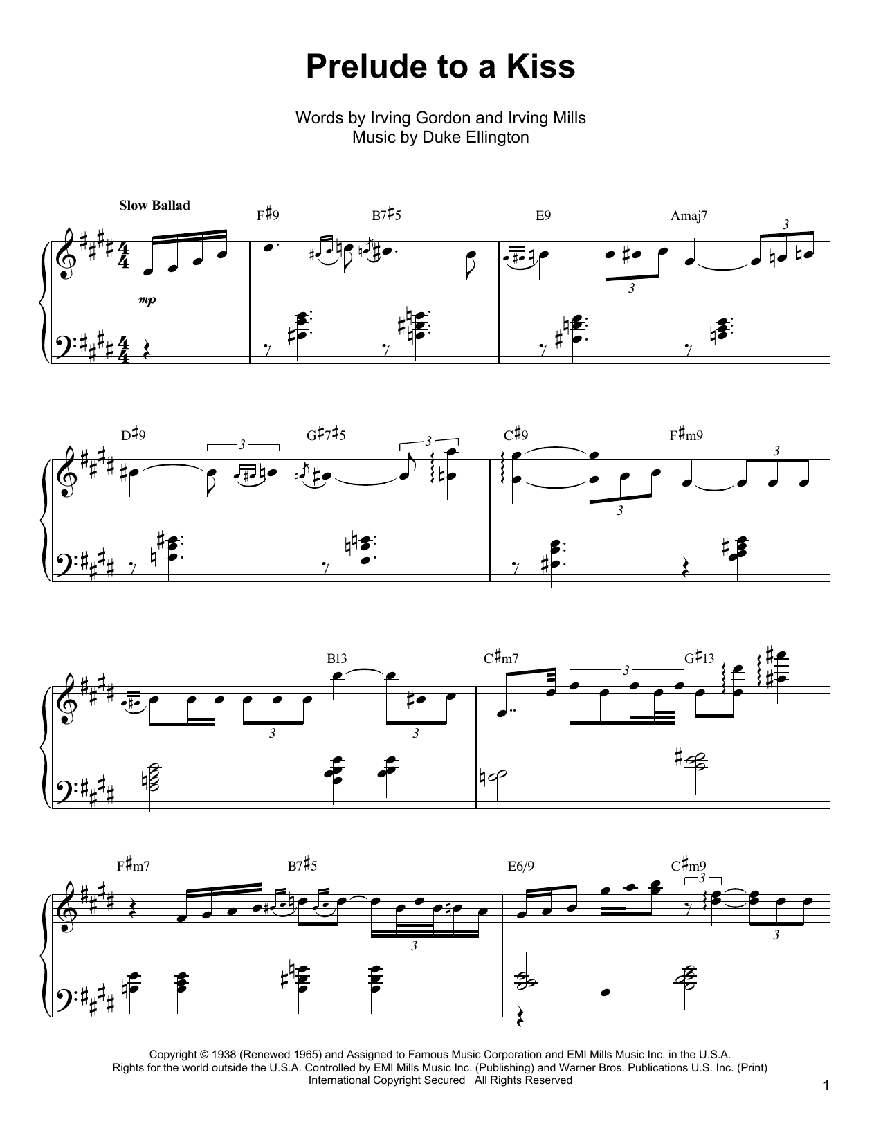 Oscar Peterson Prelude To A Kiss sheet music notes and chords arranged for Piano Transcription