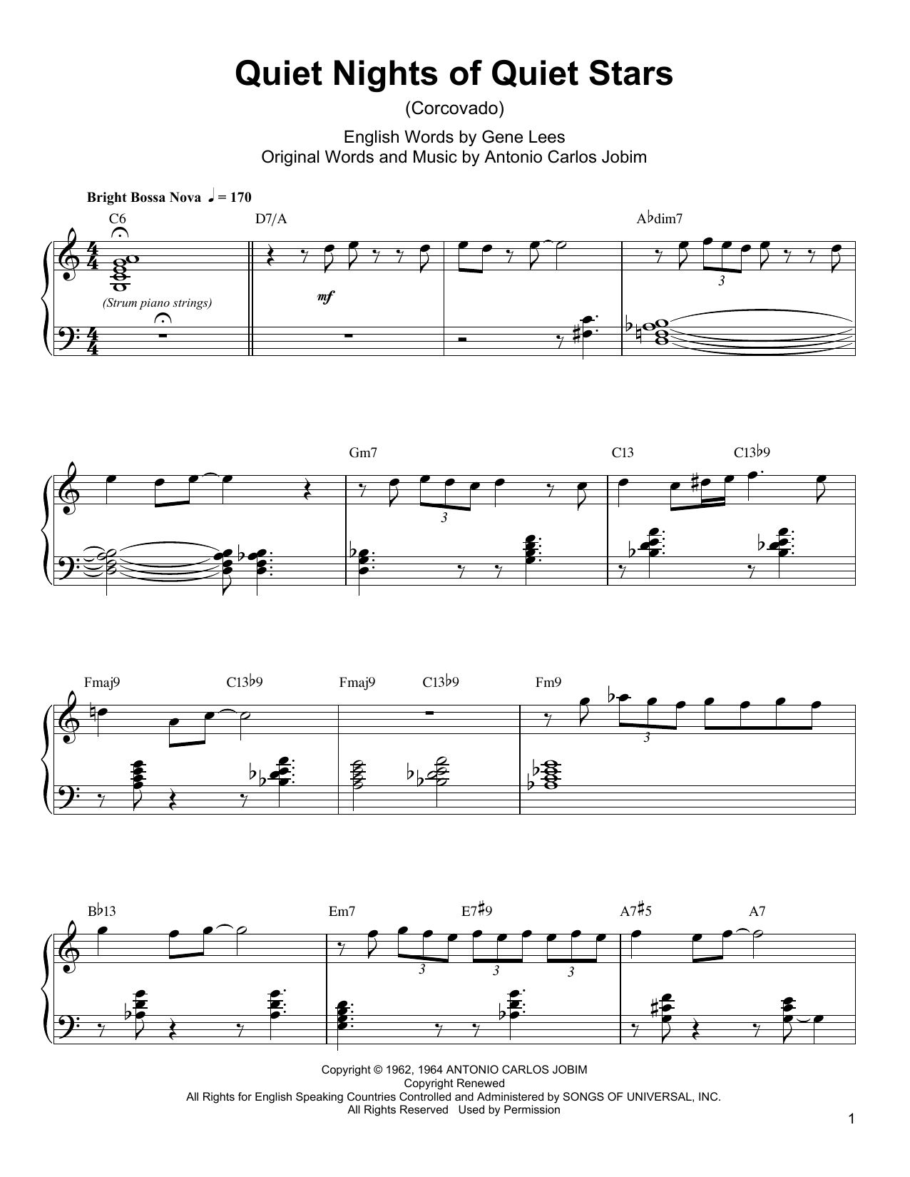 Oscar Peterson Quiet Nights Of Quiet Stars (Corcovado) sheet music notes and chords arranged for Piano Transcription