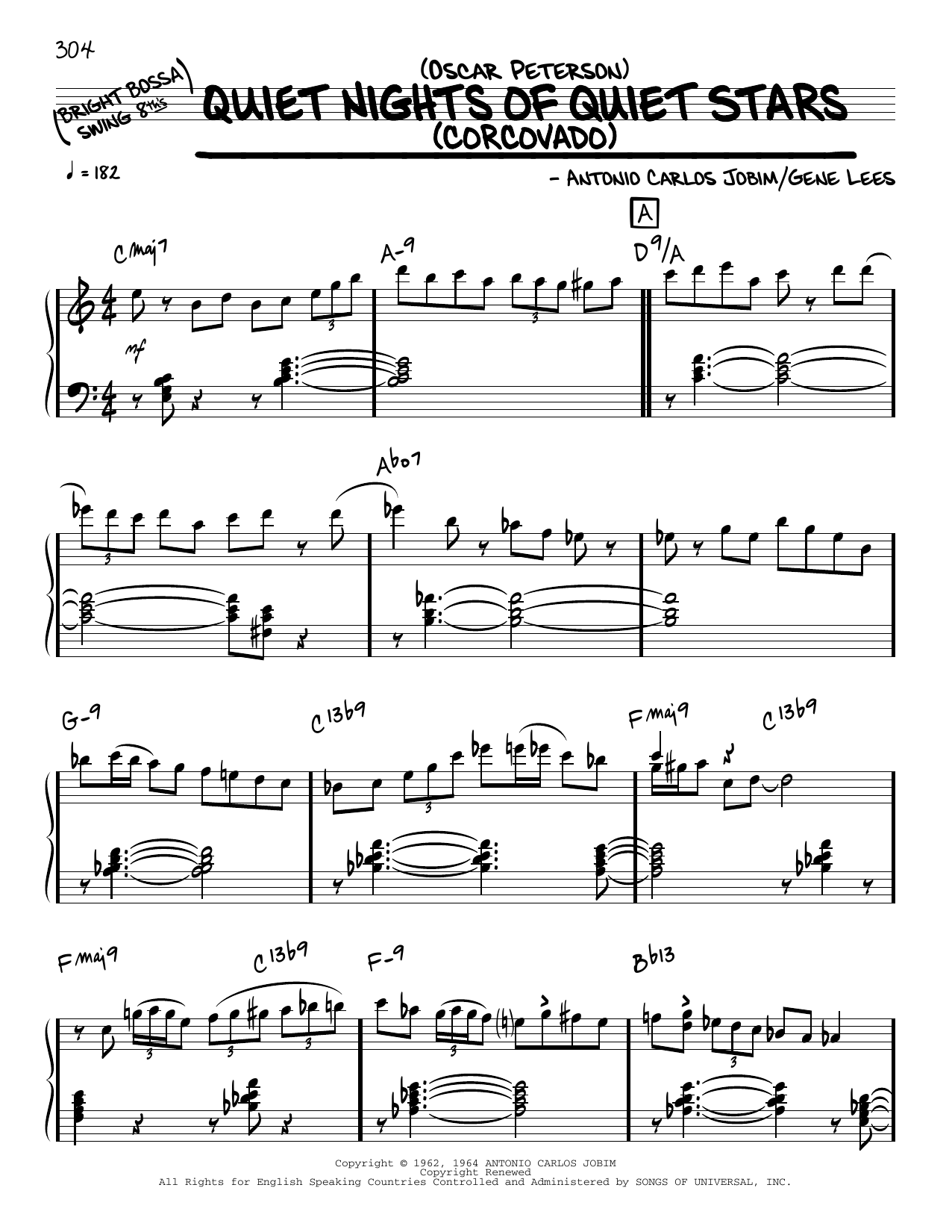 Oscar Peterson Quiet Nights Of Quiet Stars (solo only) sheet music notes and chords arranged for Real Book – Melody & Chords