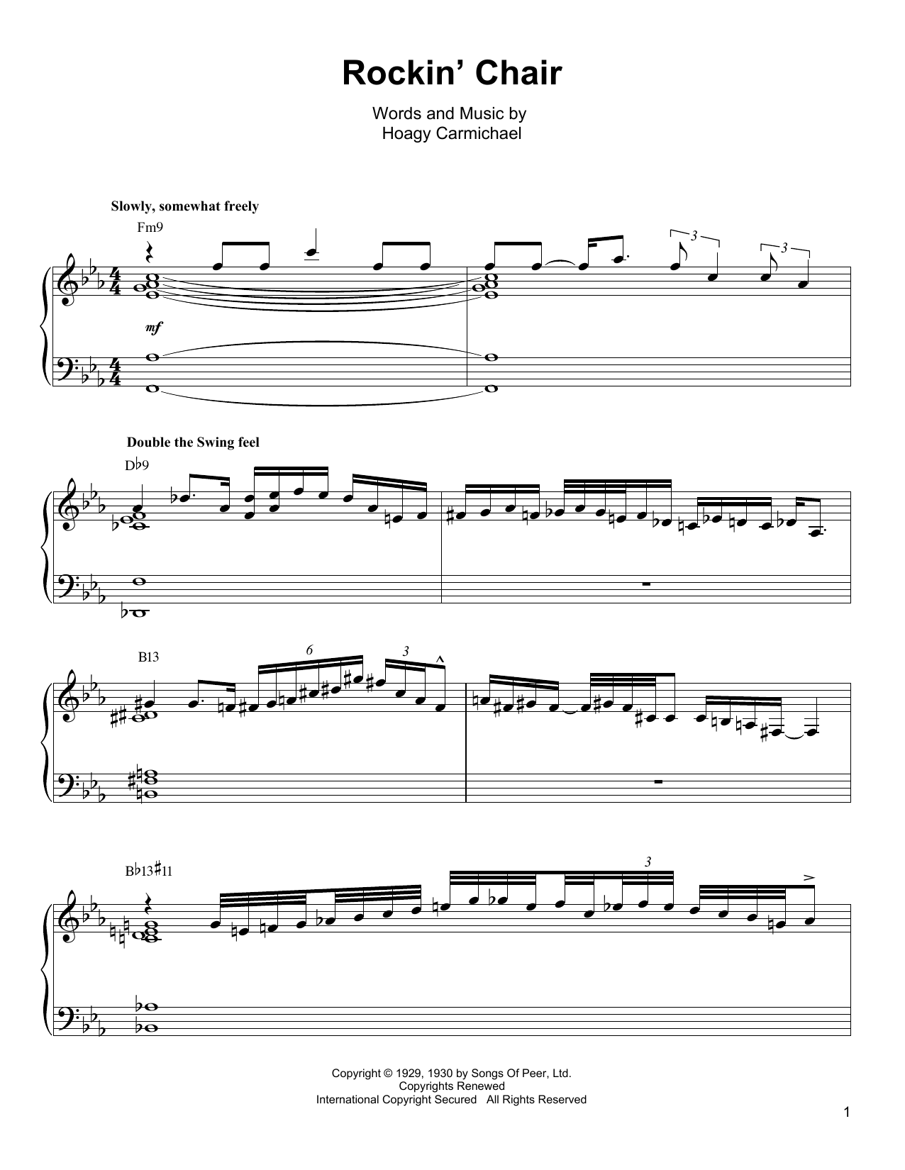 Oscar Peterson Rockin' Chair sheet music notes and chords arranged for Piano Transcription
