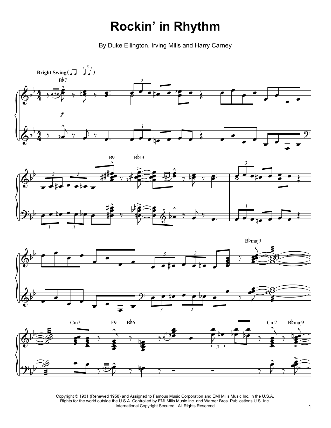 Oscar Peterson Rockin' In Rhythm sheet music notes and chords arranged for Piano Transcription