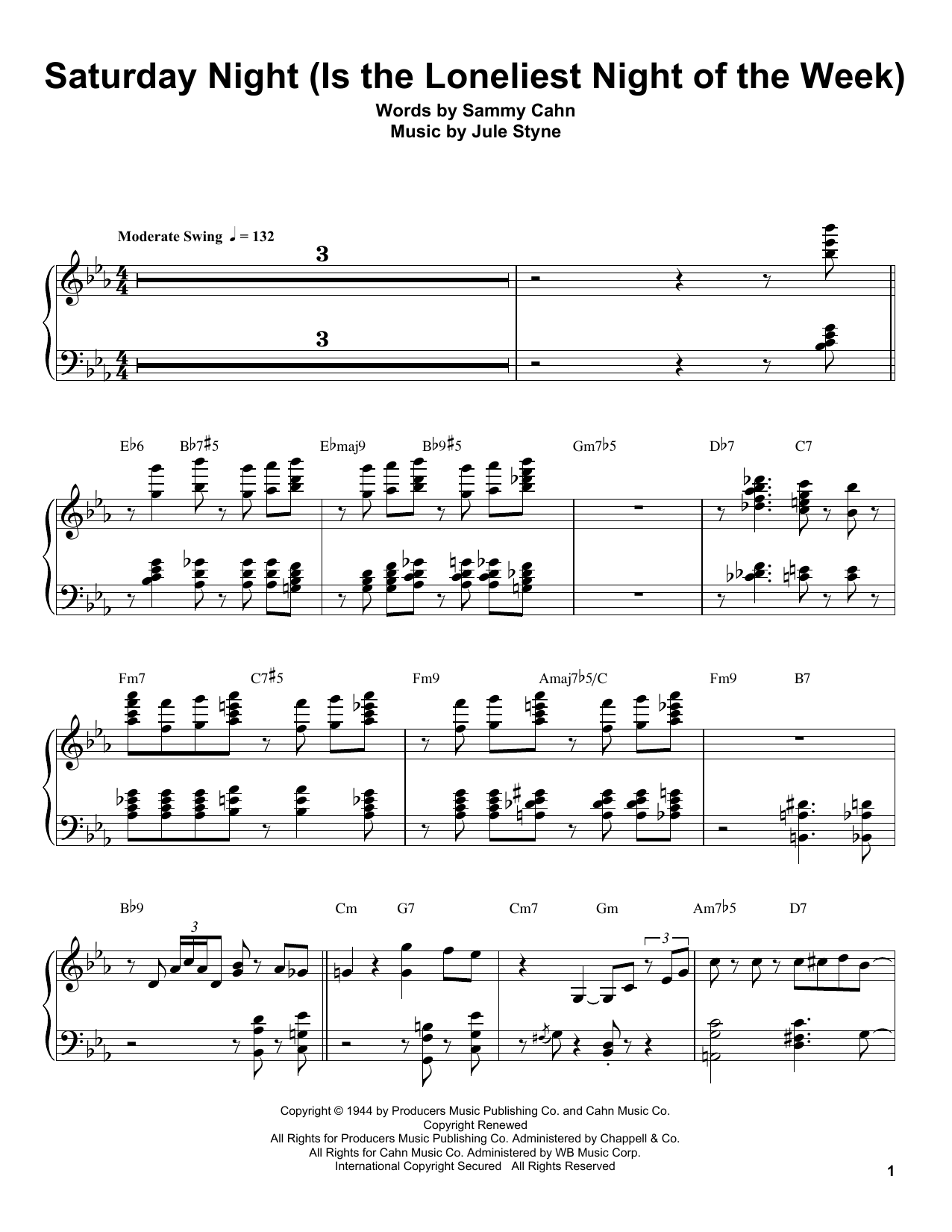 Oscar Peterson Saturday Night (Is The Loneliest Night Of The Week) sheet music notes and chords arranged for Piano Transcription