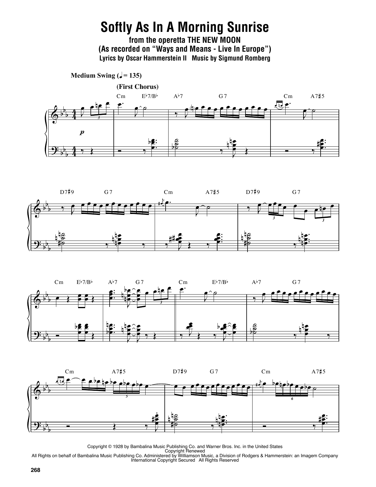 Oscar Peterson Softly As In A Morning Sunrise sheet music notes and chords arranged for Piano Transcription