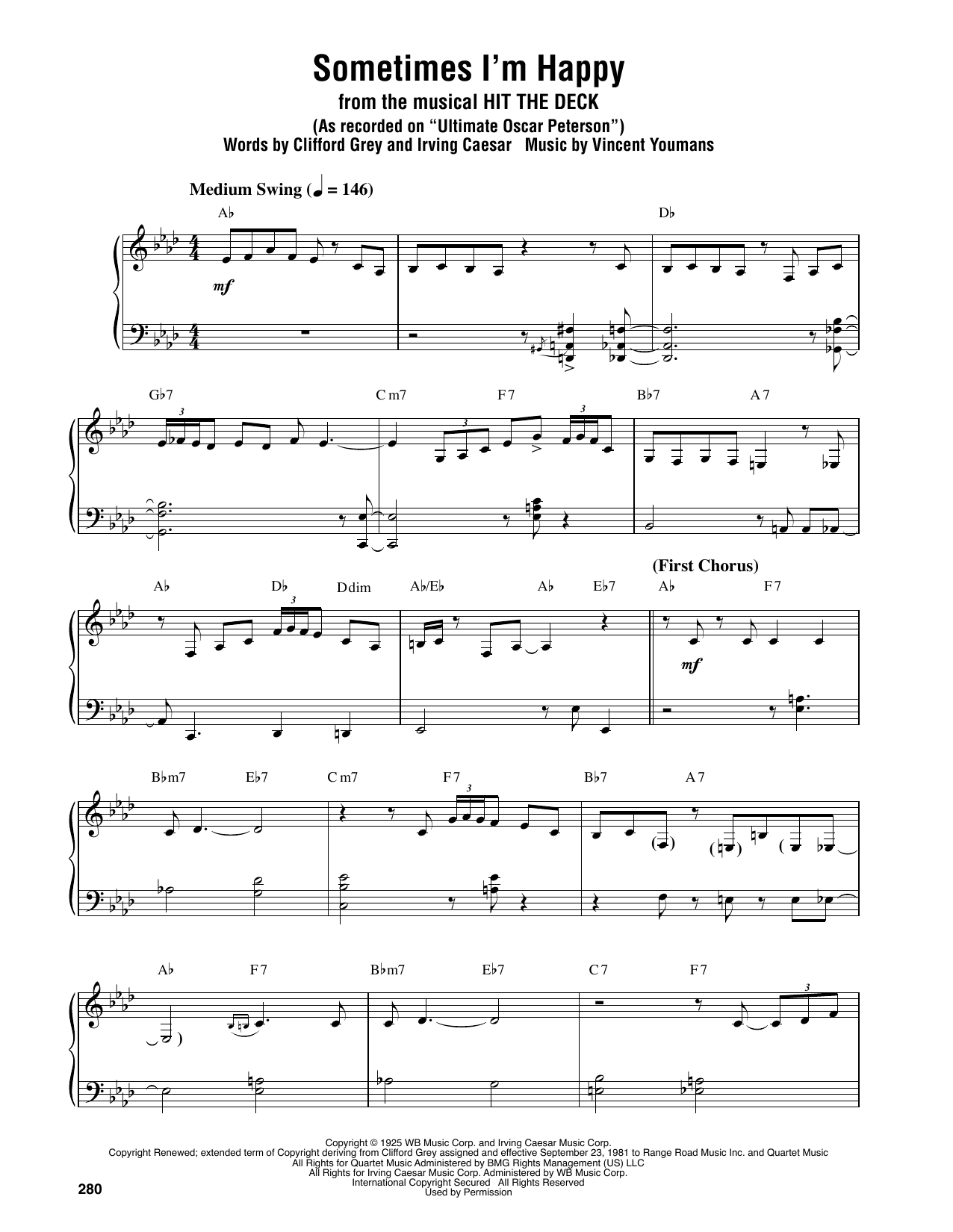 Oscar Peterson Sometimes I'm Happy sheet music notes and chords arranged for Piano Transcription