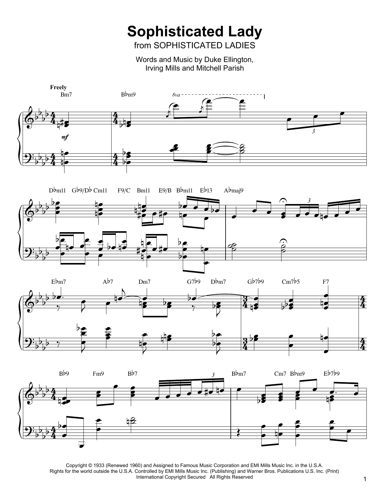 Oscar Peterson Sophisticated Lady sheet music notes and chords arranged for Piano Transcription