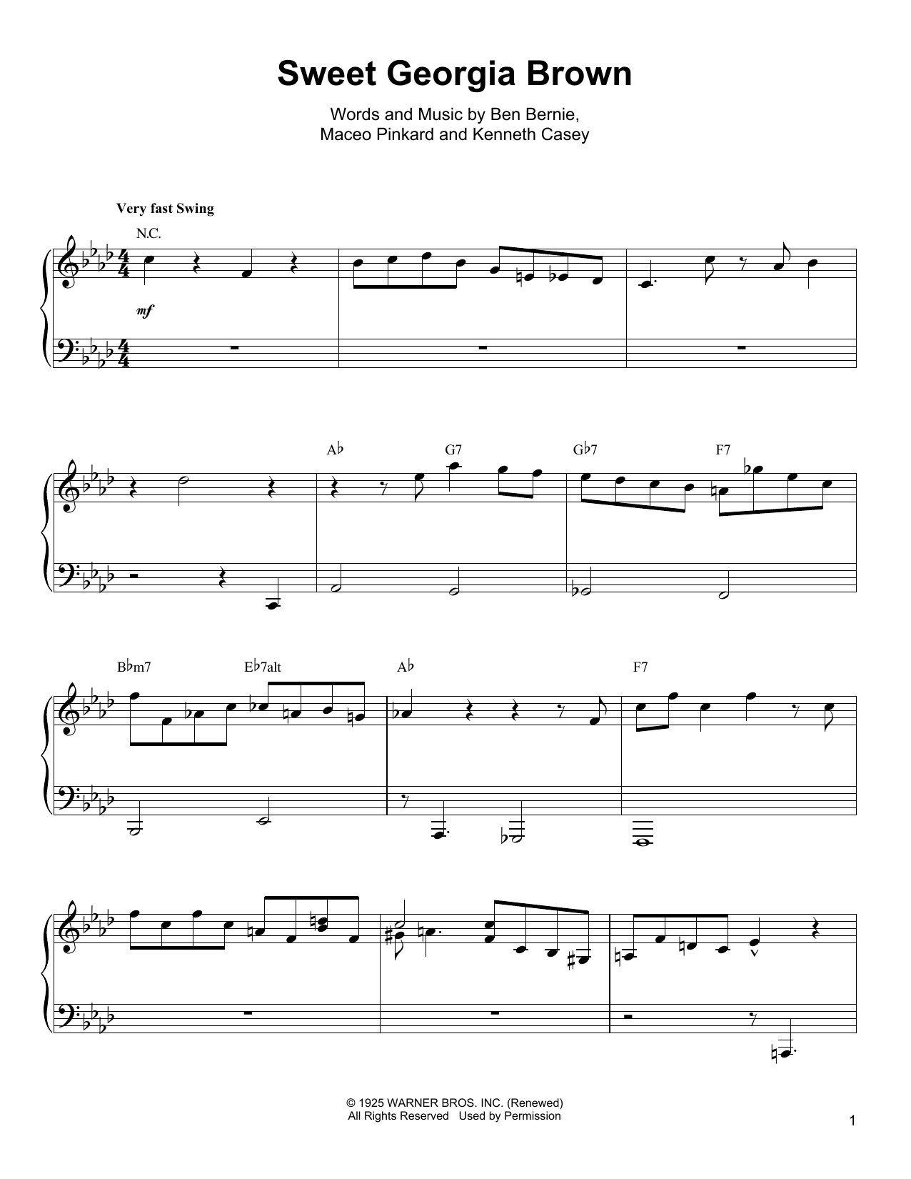 Oscar Peterson Sweet Georgia Brown sheet music notes and chords arranged for Piano Transcription