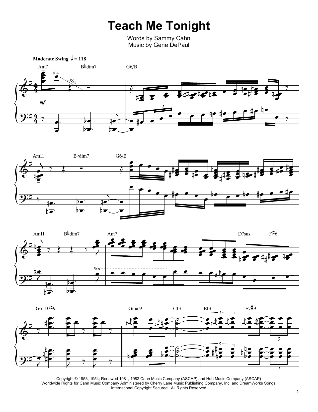 Oscar Peterson Teach Me Tonight sheet music notes and chords arranged for Piano Transcription