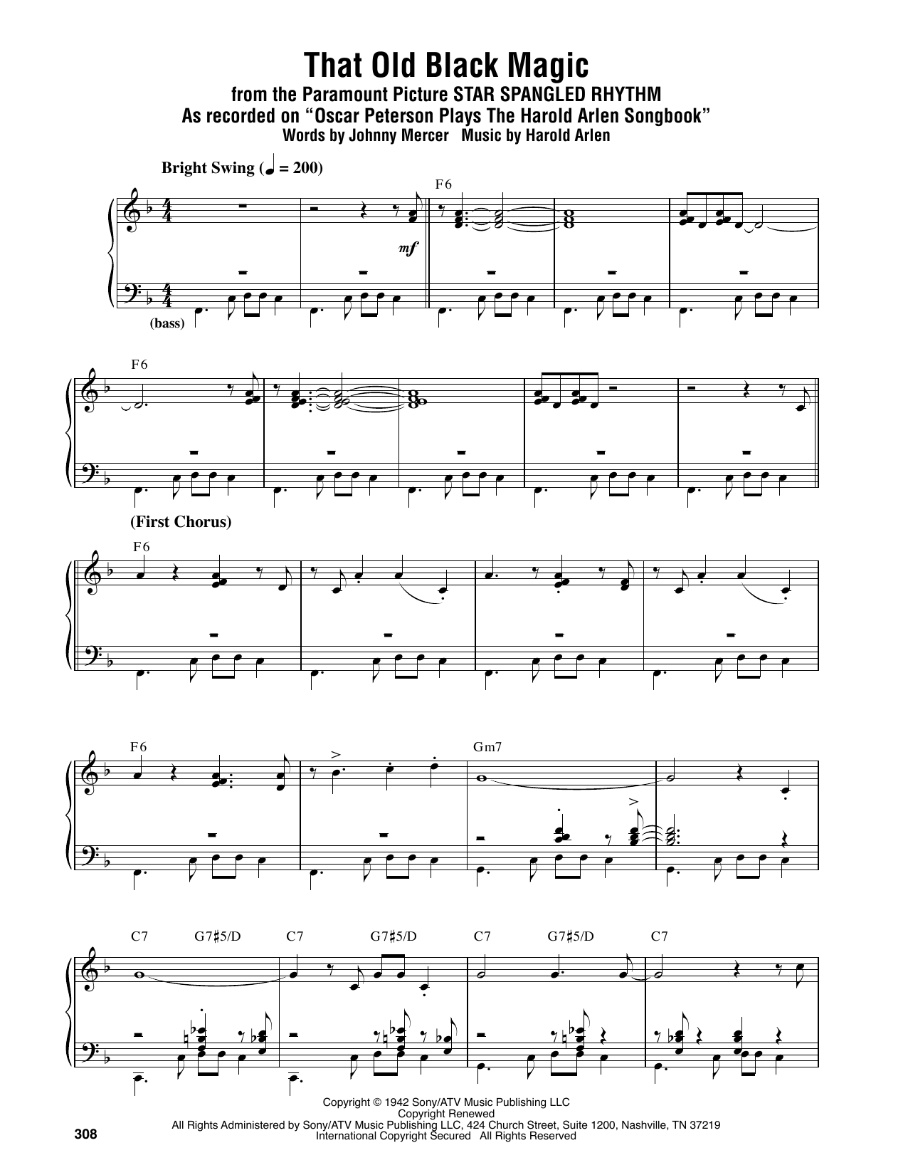 Oscar Peterson That Old Black Magic sheet music notes and chords arranged for Piano Transcription