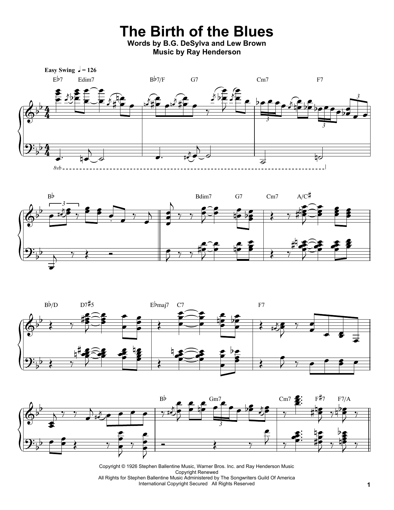 Oscar Peterson The Birth Of The Blues sheet music notes and chords arranged for Piano Transcription