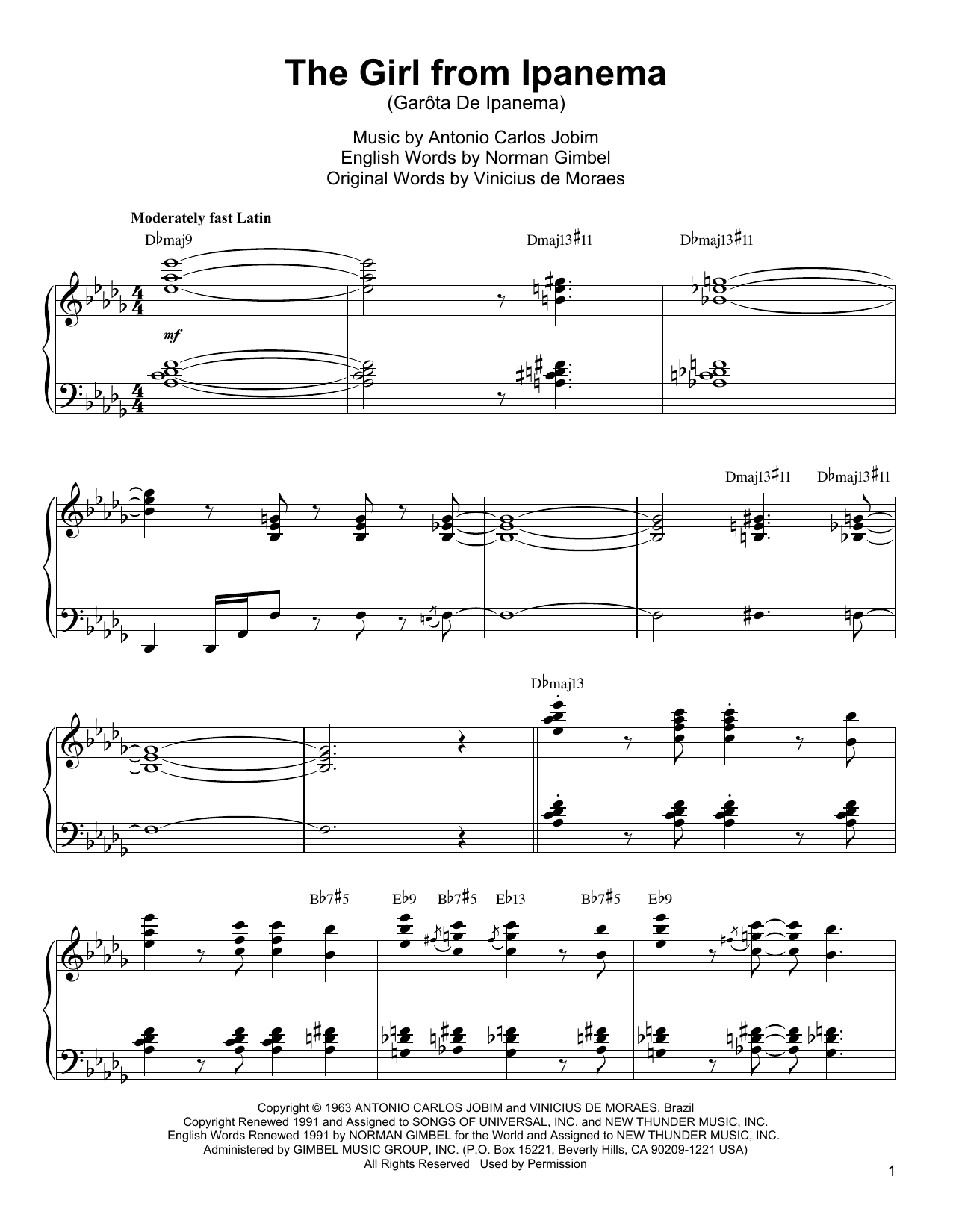 Oscar Peterson The Girl From Ipanema (Garota De Ipanema) sheet music notes and chords arranged for Piano Transcription