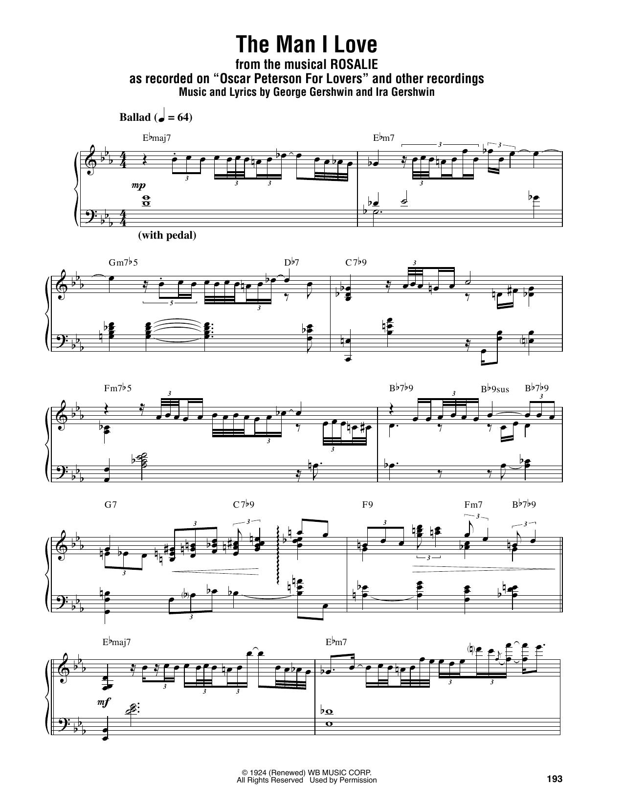 Oscar Peterson The Man I Love sheet music notes and chords arranged for Piano Transcription