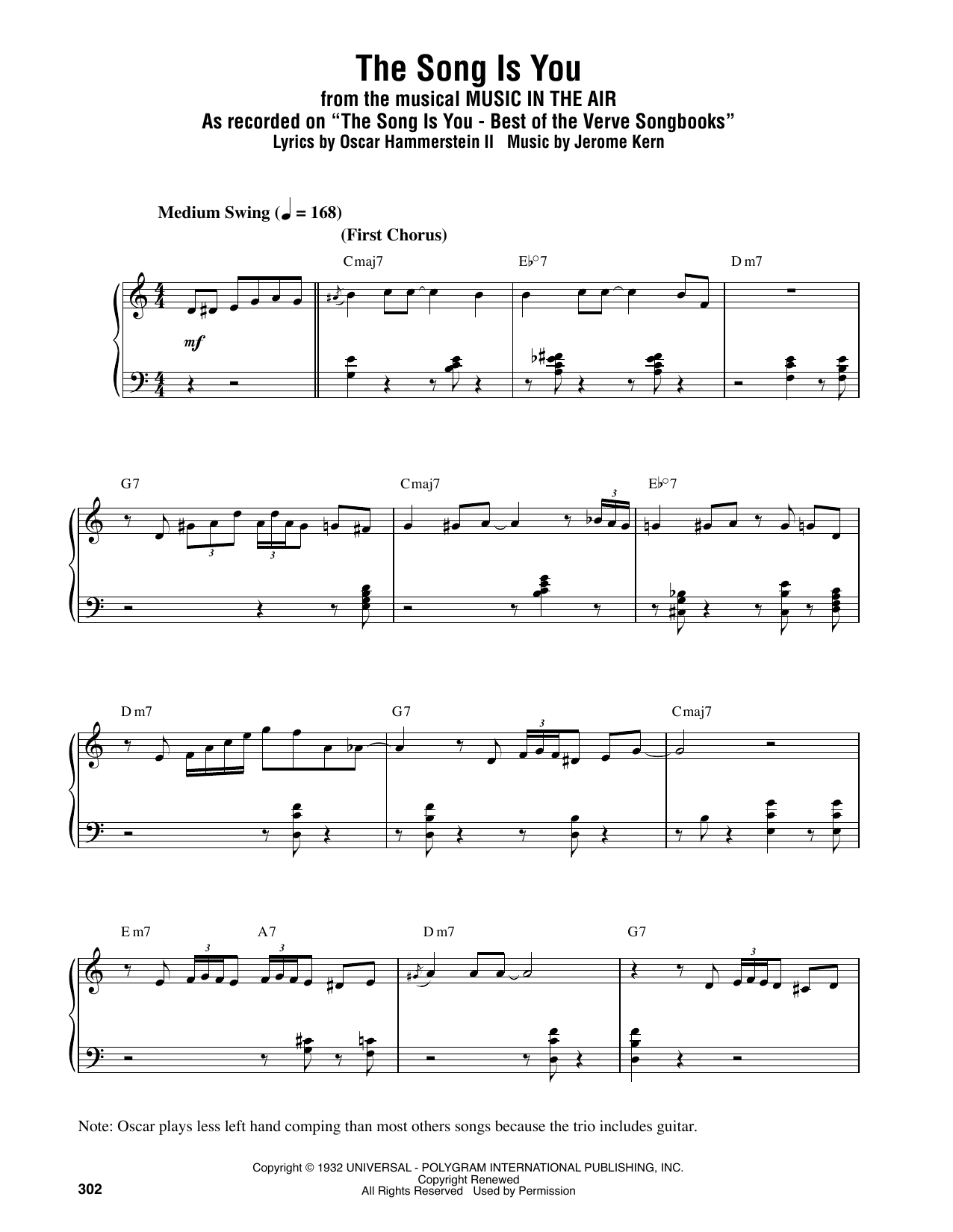 Oscar Peterson The Song Is You sheet music notes and chords arranged for Piano Transcription