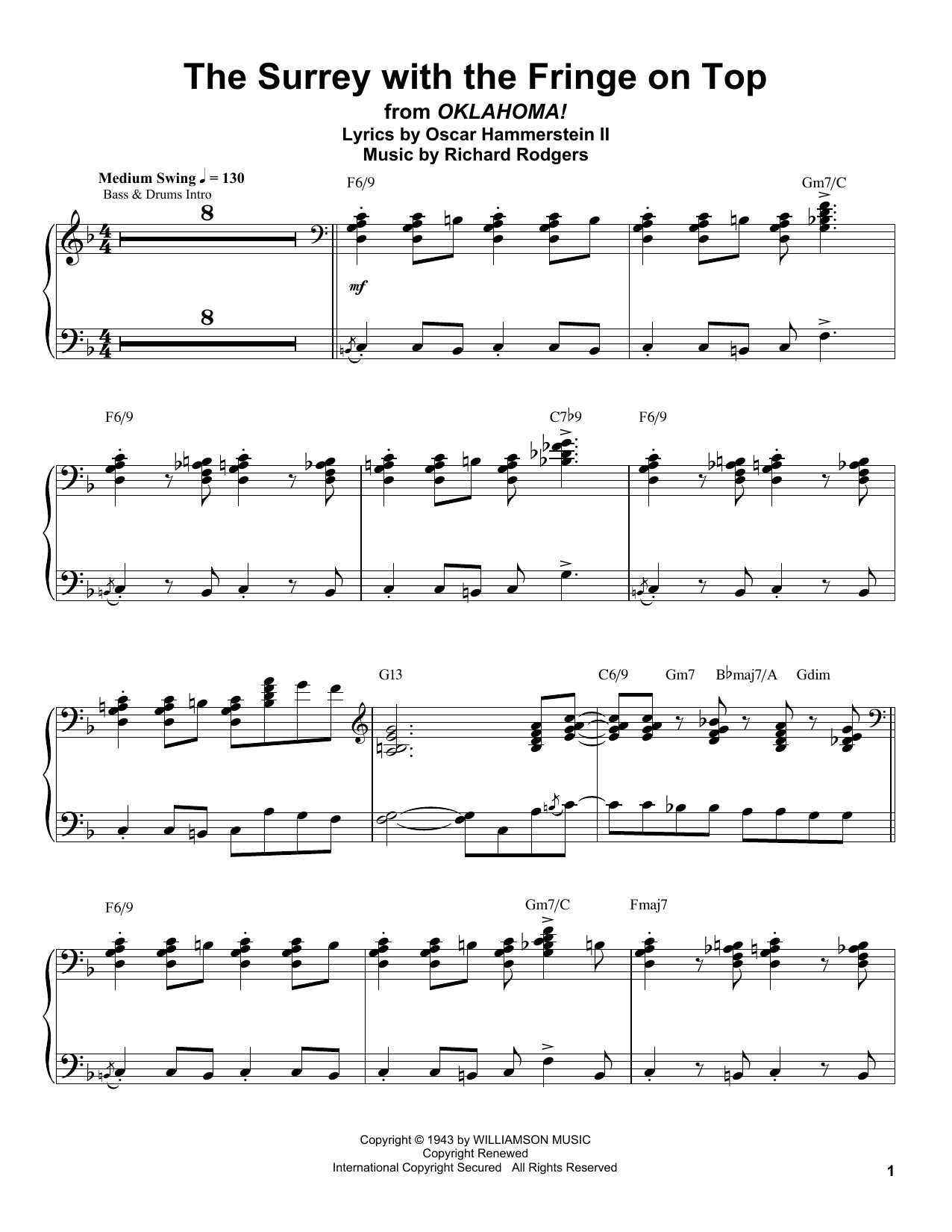 Oscar Peterson The Surrey With The Fringe On Top (from Oklahoma!) sheet music notes and chords arranged for Piano Transcription
