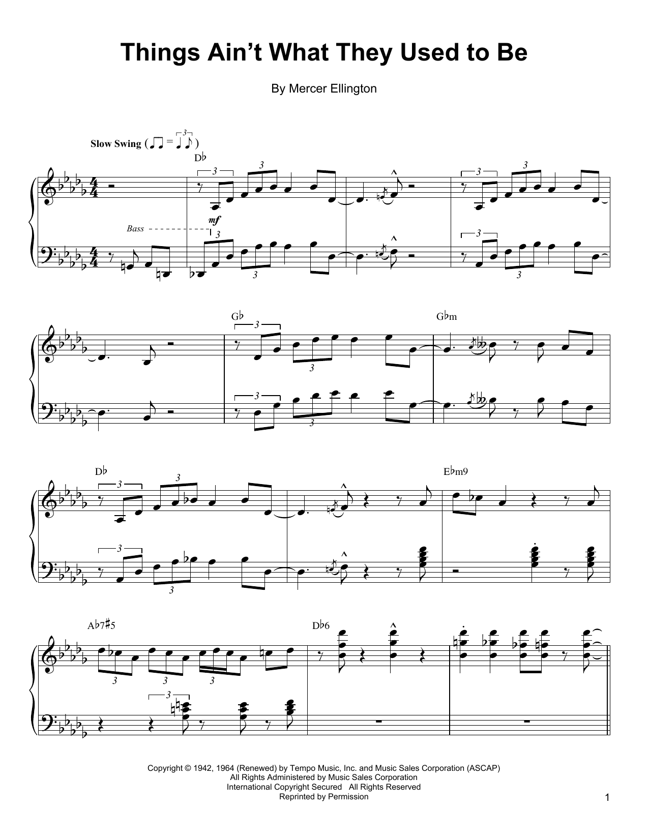 Oscar Peterson Things Ain't What They Used To Be sheet music notes and chords arranged for Piano Transcription