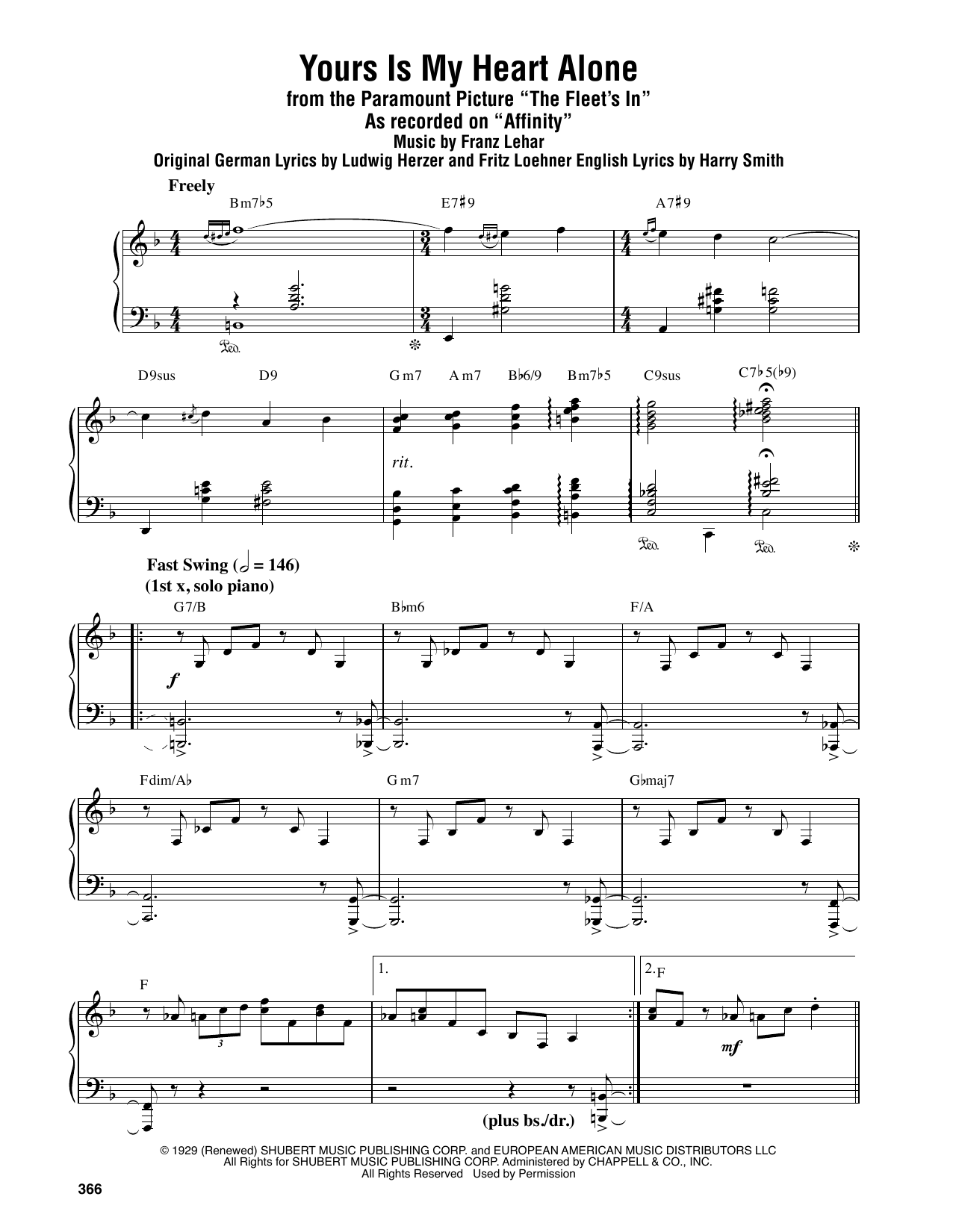 Oscar Peterson Trio Yours Is My Heart Alone (from The Fleet's In) sheet music notes and chords arranged for Piano Transcription