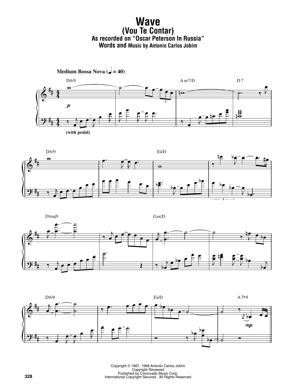Oscar Peterson Wave sheet music notes and chords arranged for Piano Transcription