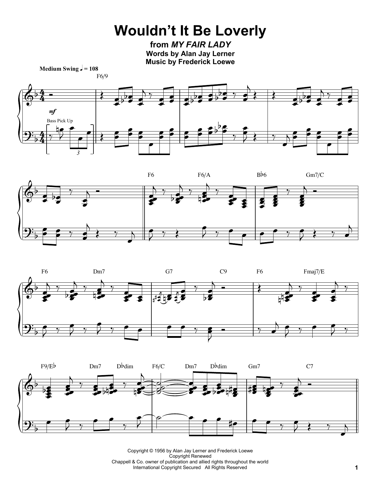 Oscar Peterson Wouldn't It Be Loverly sheet music notes and chords arranged for Piano Transcription