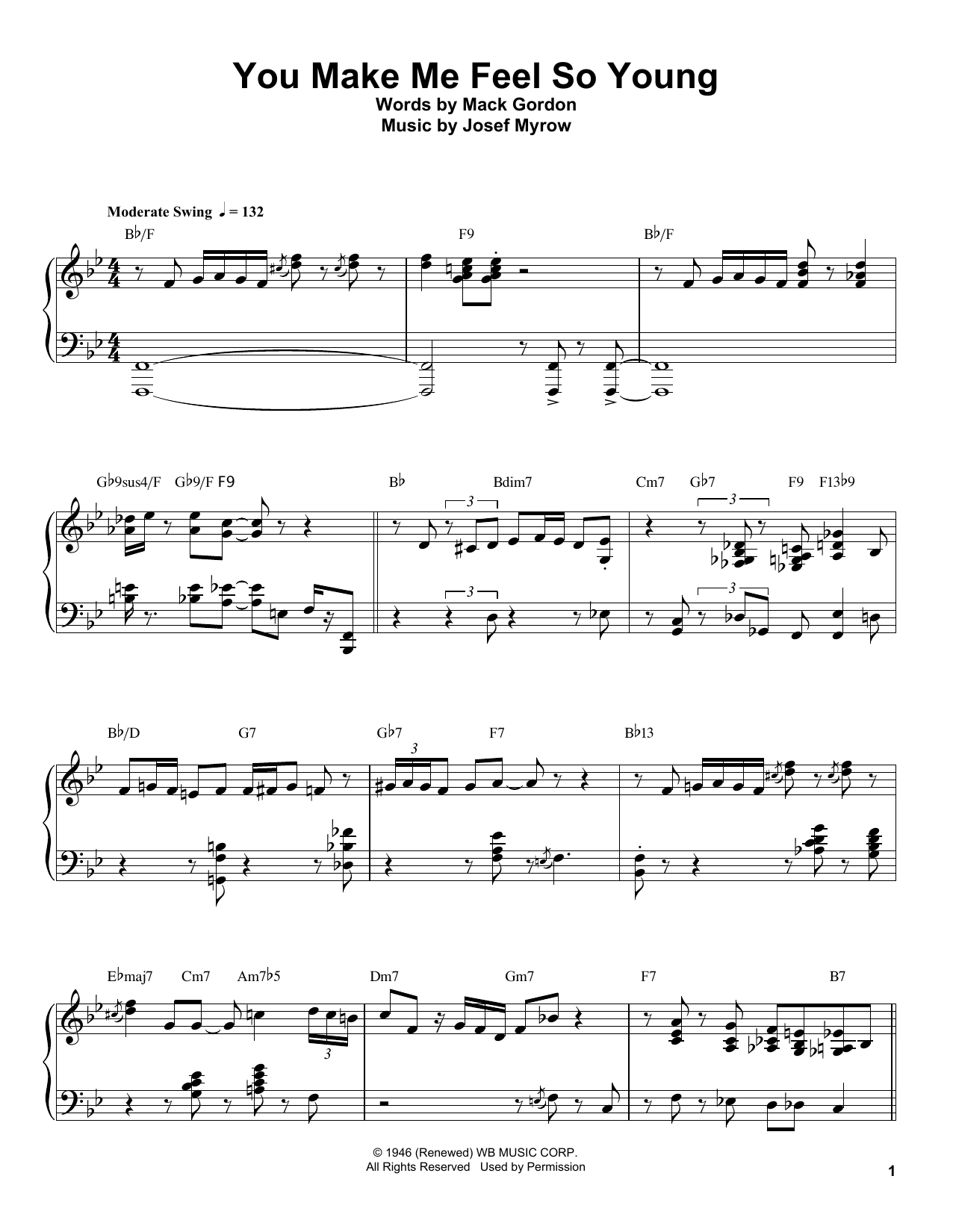 Oscar Peterson You Make Me Feel So Young sheet music notes and chords arranged for Piano Transcription