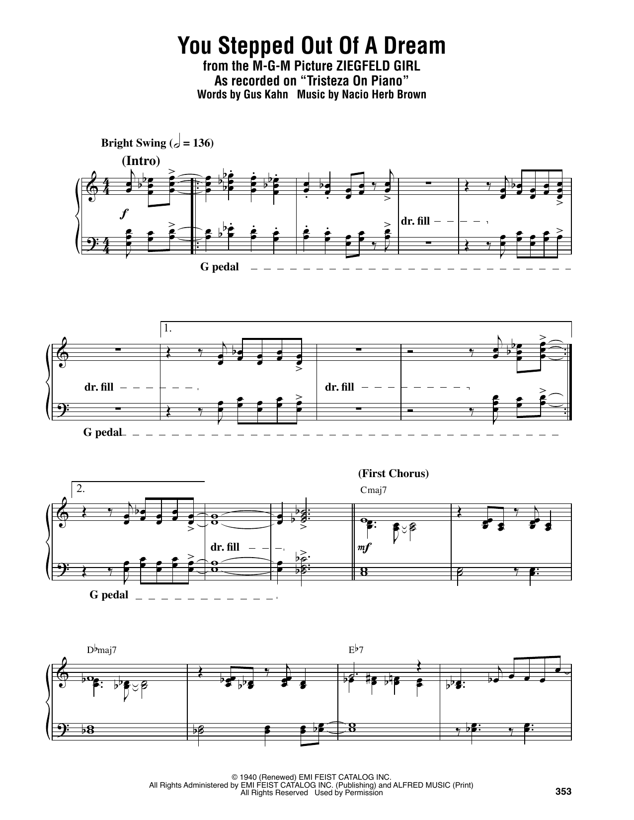Oscar Peterson You Stepped Out Of A Dream sheet music notes and chords arranged for Piano Transcription