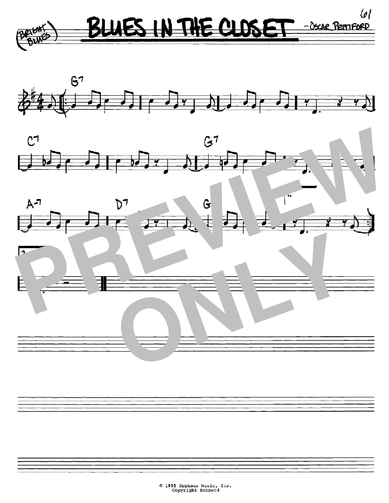 Oscar Pettiford Blues In The Closet sheet music notes and chords arranged for Piano Solo