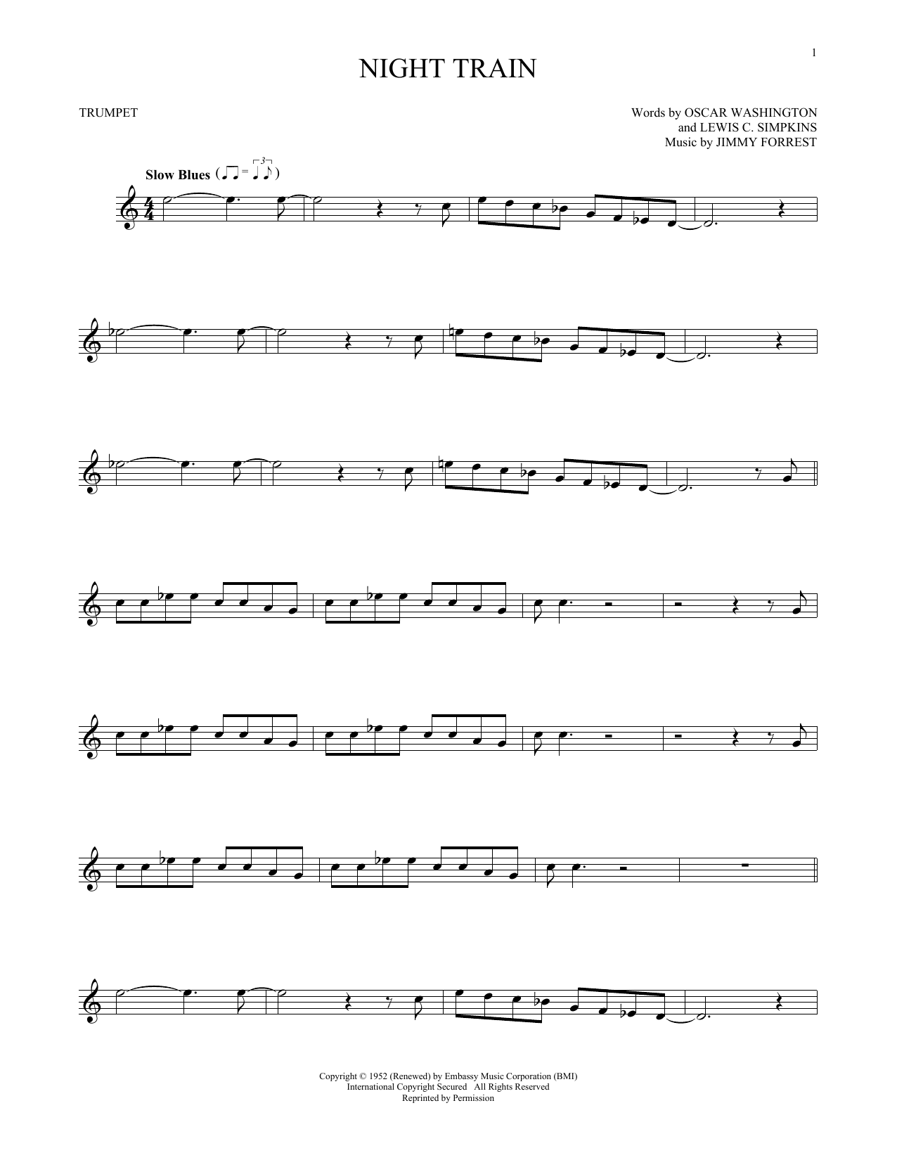 Oscar Washington Night Train sheet music notes and chords arranged for Flute Solo